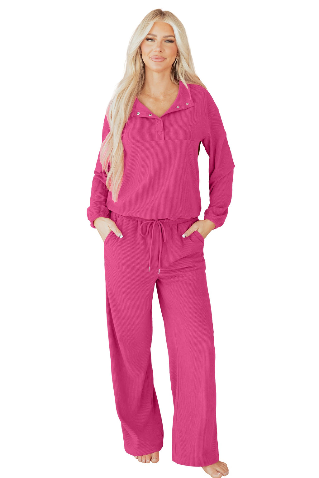 Solid Corduroy Pullover and Drawstring Pants Set