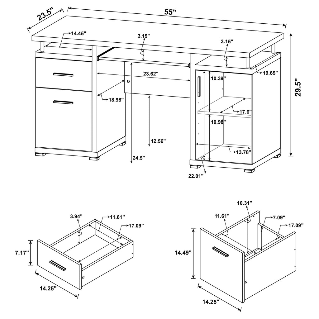 Rochelle White Computer Desk with 2 Drawers and Cabinet
