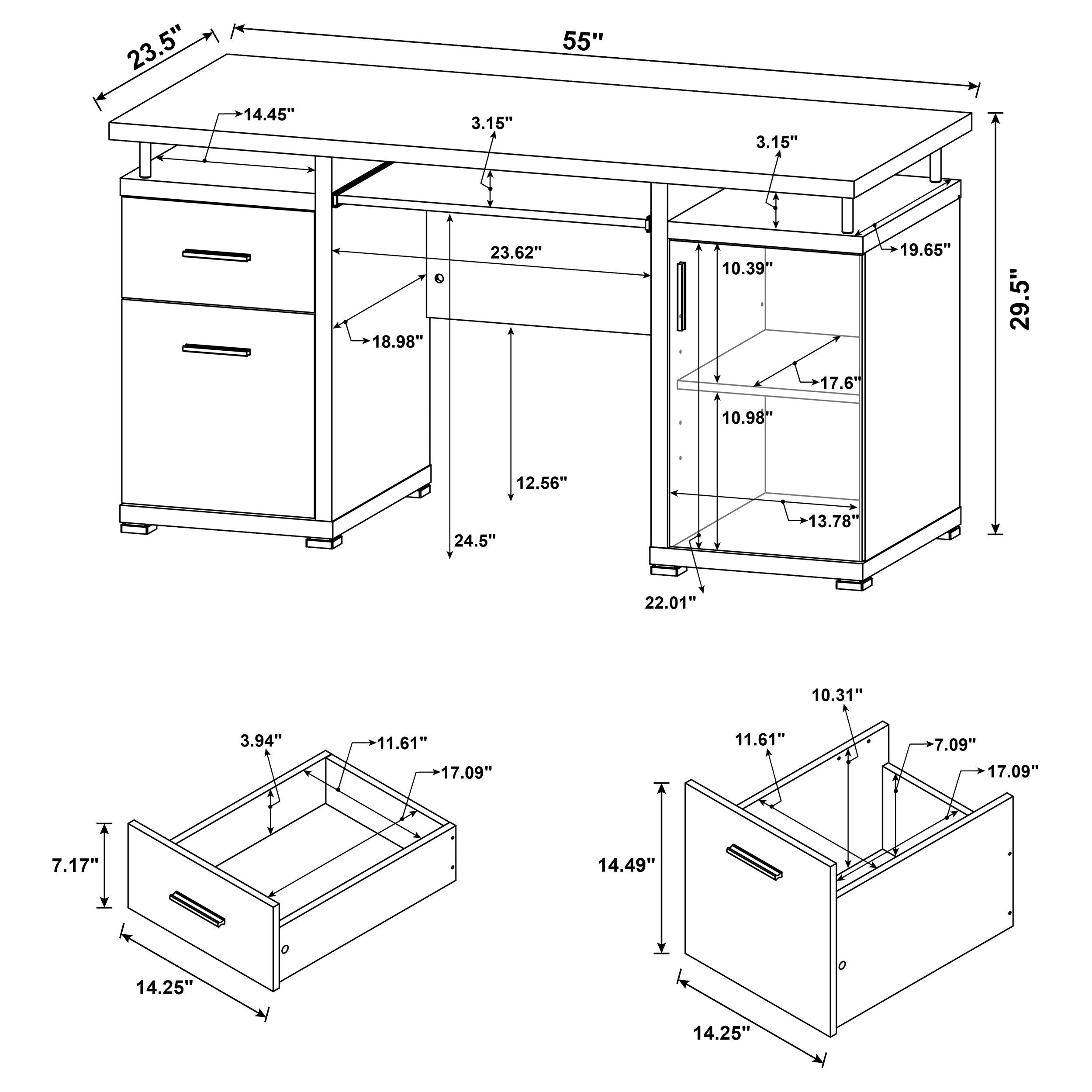 Rochelle White Computer Desk with 2 Drawers and Cabinet