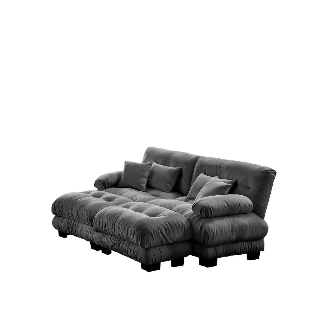 Cloud Couch Sleeper Sofa for Living Room, Chenille 2 Seater sofa with 2 Lumbar pillows and 2 throw pillows , Upholstered Wide Arm Sofa with 2 Ottomans,Chenille Gray