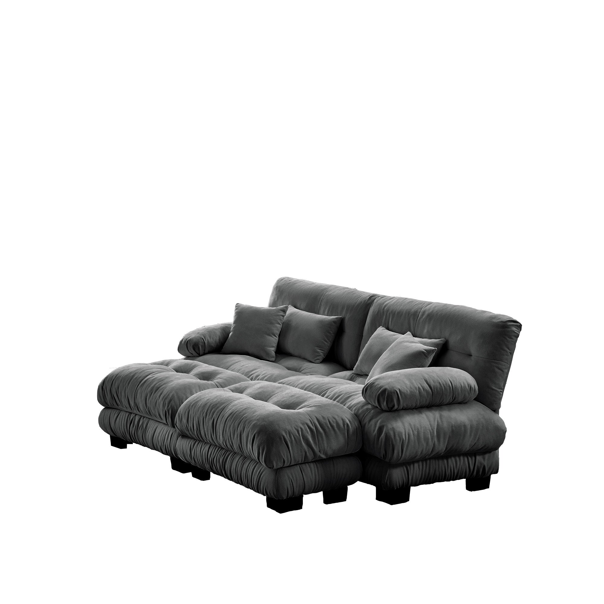 Cloud Couch Sleeper Sofa for Living Room, Chenille 2 Seater sofa with 2 Lumbar pillows and 2 throw pillows , Upholstered Wide Arm Sofa with 2 Ottomans,Chenille Gray