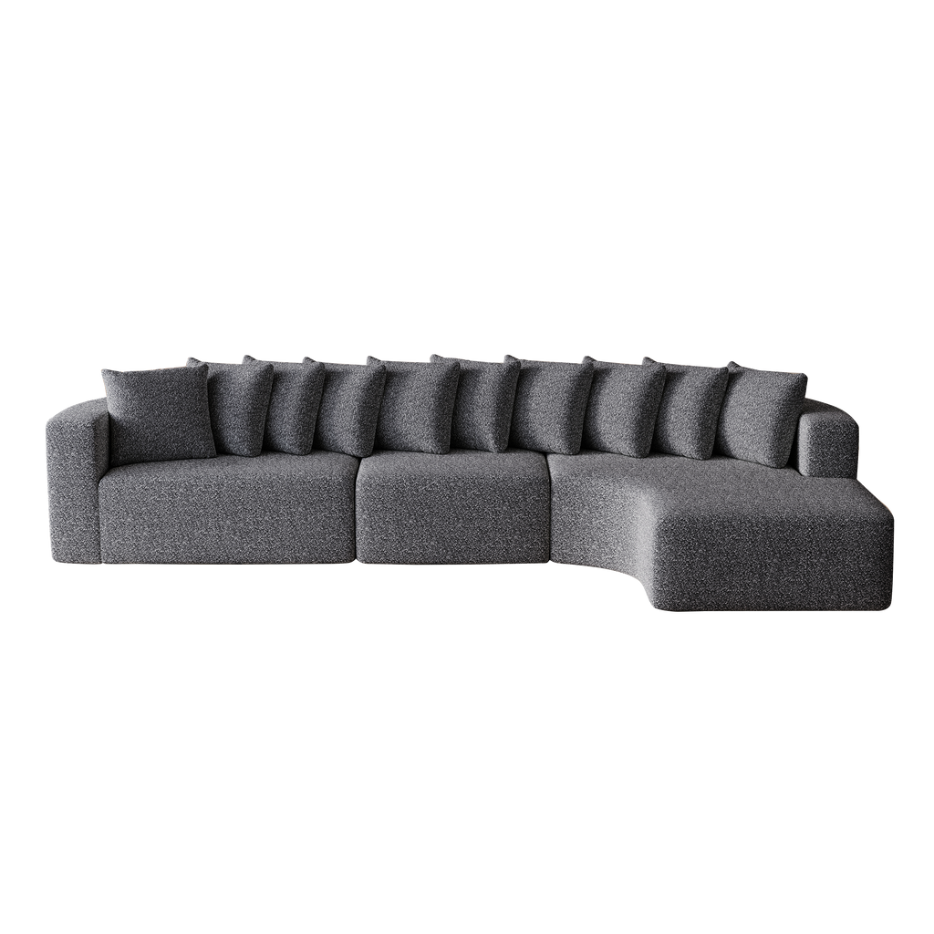 131.1-inch Chenille Sectional Sofa Set, Modern Cloud-Shaped Curved Sofa, Includes 10 Pillows, Living Room Fabric Corner Sofa, L-Shaped Modular Sofa (Right Chaise)