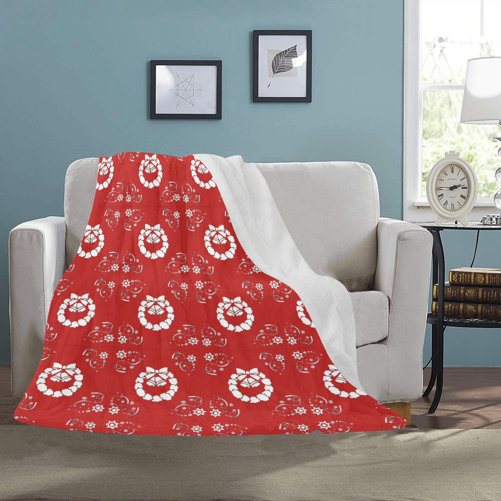 Christmas Wreathes on Red Ultra-Soft Micro Fleece Blanket 50" x 60" (Made in USA)