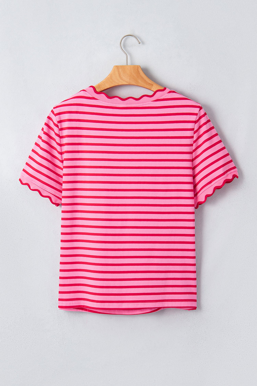 Stripe Scallop Trim Round Neck T-Shirt