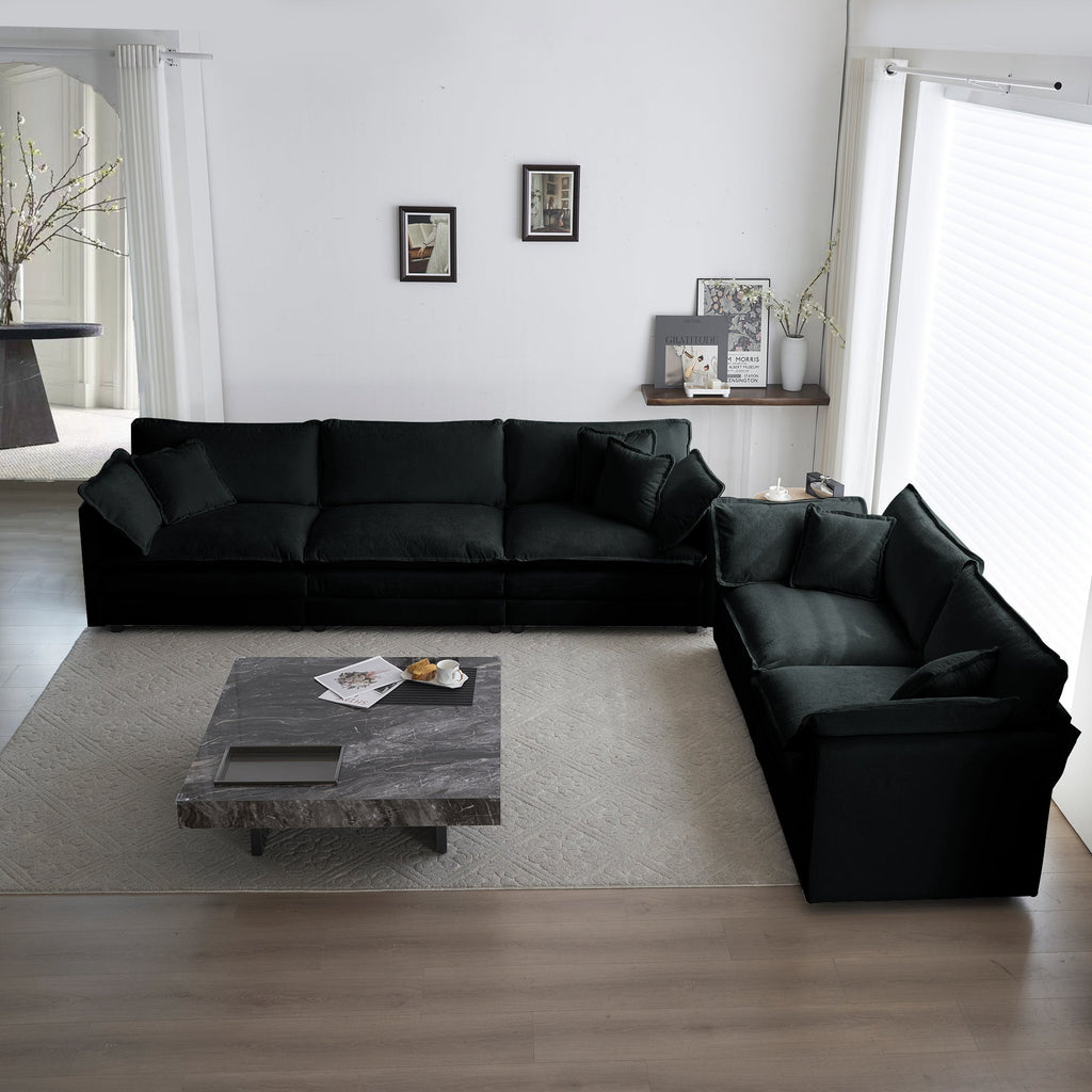 3 Piece Sofa Set Oversized Sofa Comfy Sofa Couch, 2 Pieces of 2 Seater and 1 Piece of 3 Seater Sofa  for Living Room, Deep Seat Sofa Black Chenille