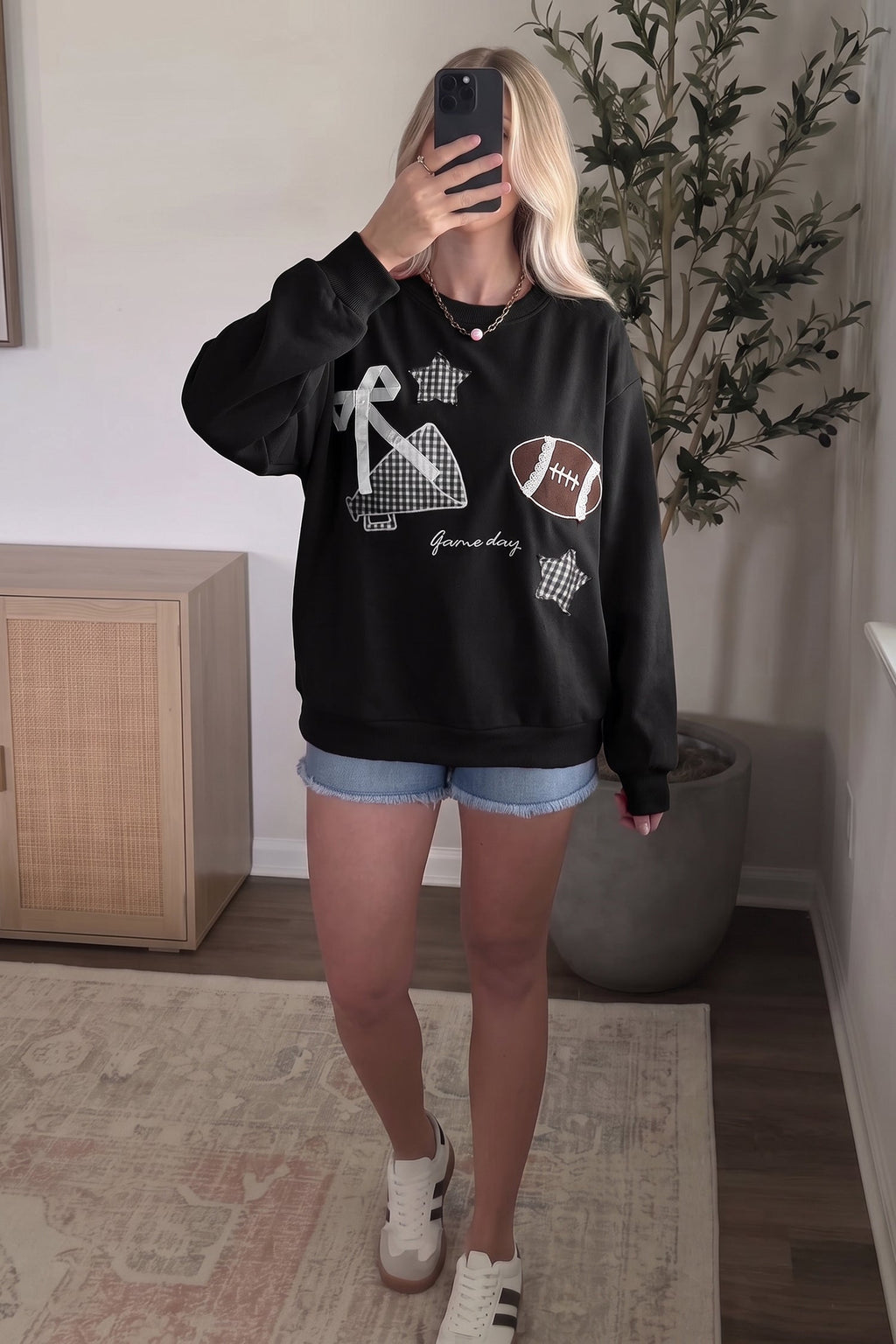 Game Day Gingham Patch Embroidered Sweatshirt