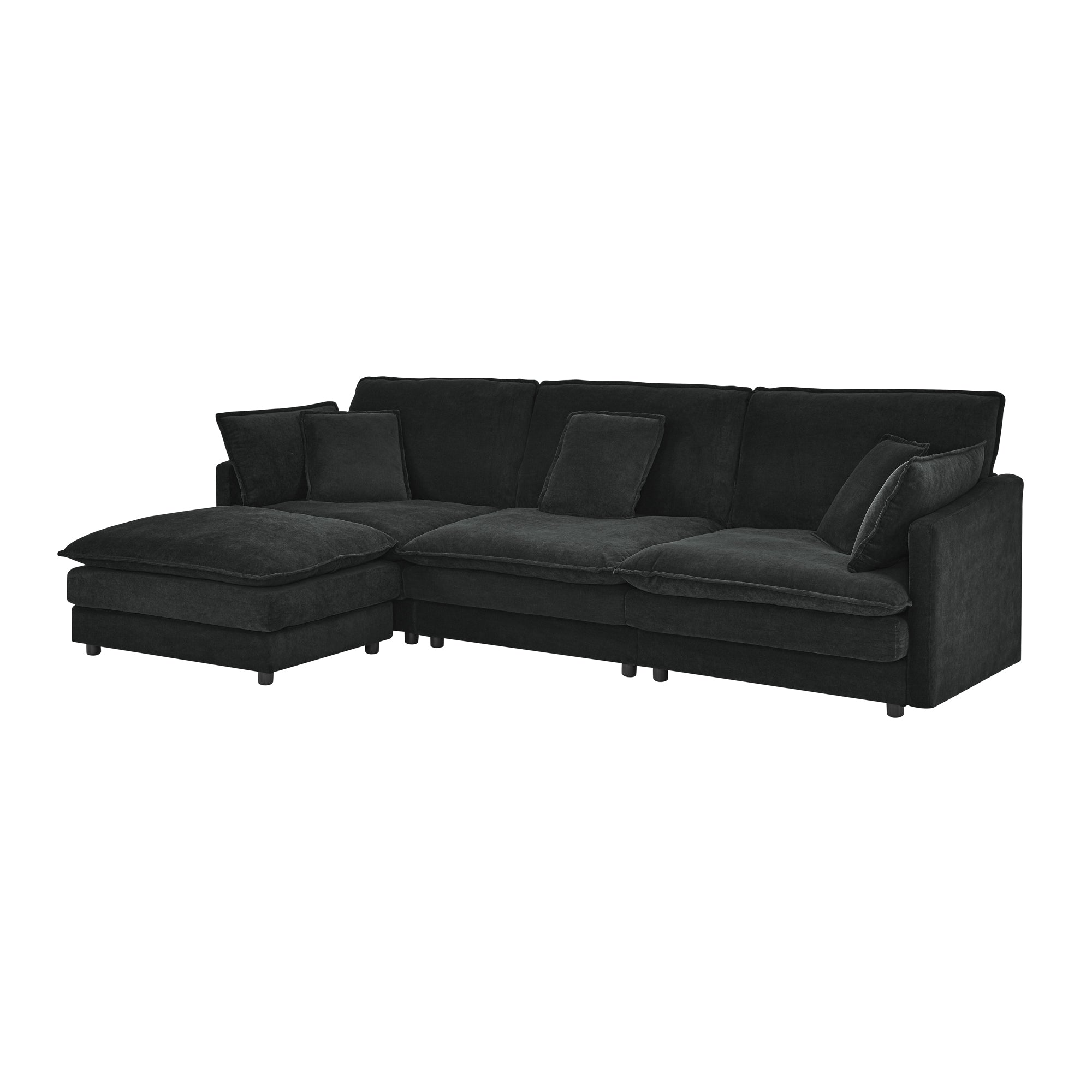 Modern Home Living Room L-Shaped Sectional Sofa Couches with Ottoman, Convertible Oversized 4 Seater Couch Towel Fabric, Black