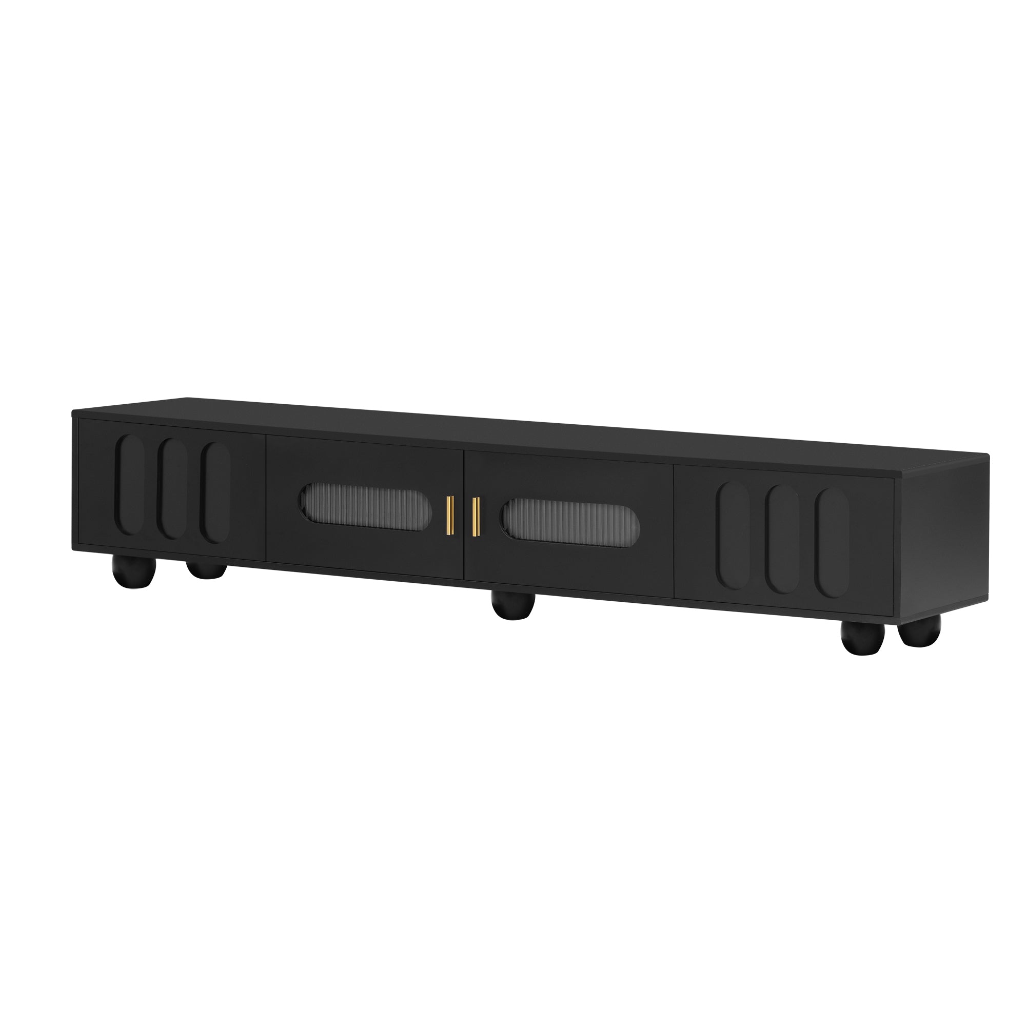 U-Can Modern TV Stand for TVs up to 80 Inches, Entertainment Center with Glass Door, TV Storage Cabinet with Solid Wood Legs and Metal Handles for Living room(OLD SKU:WF323694AAB )