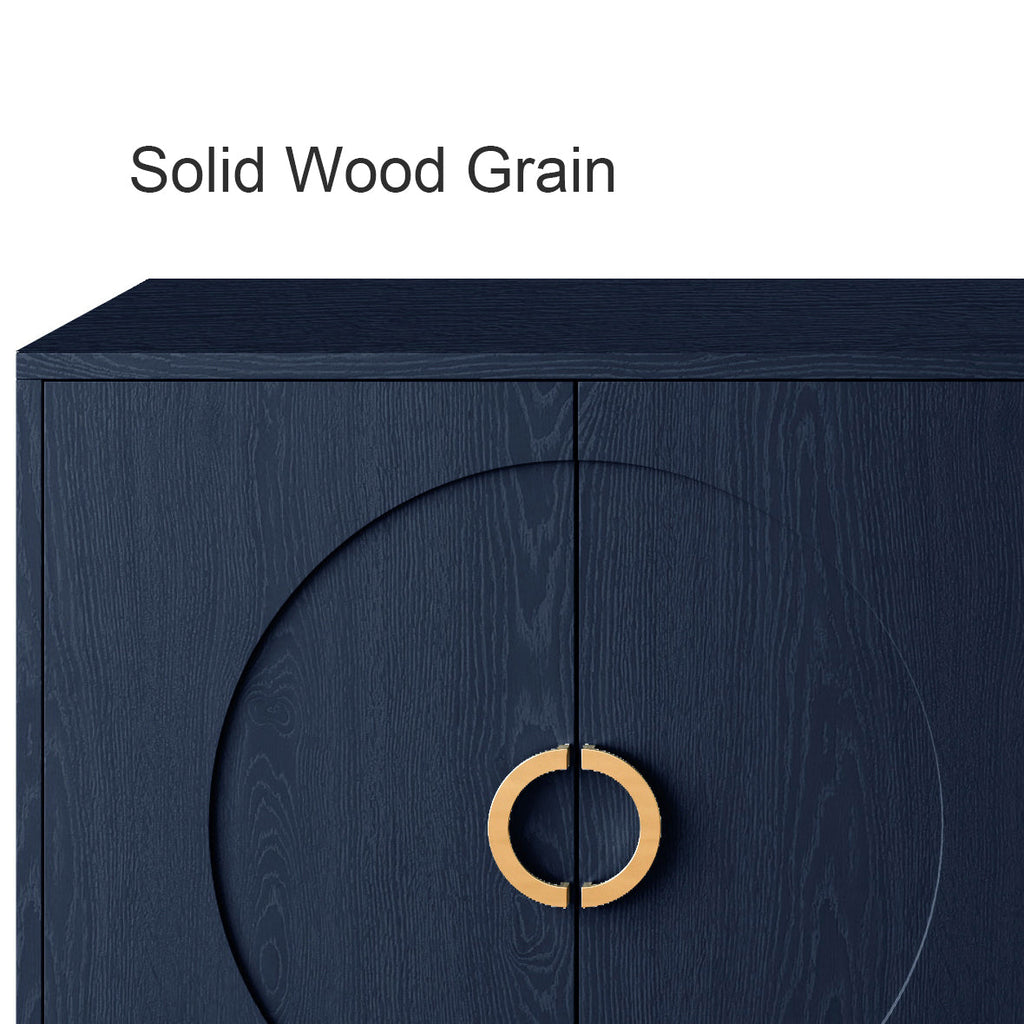 Modern Lacquered 4 Door Wooden Cabinet Sideboard Buffet Server Cabinet Storage Cabinet, for Living Room, Entryway, Hallway, Office, Kitchen and Dining Room, Navy Blue
