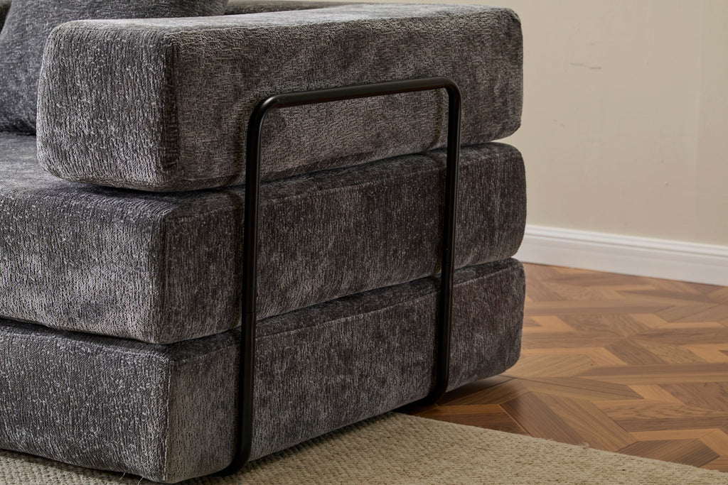 Floor Couch,Compression Sofa,Convertible Floor Sofa Bed-with Pillow Back Support Armrest,Comfy Futon Couch Lounge Sleeper Bed,Chenile fabric,for Living Room Bedroom (DARK-GREY)