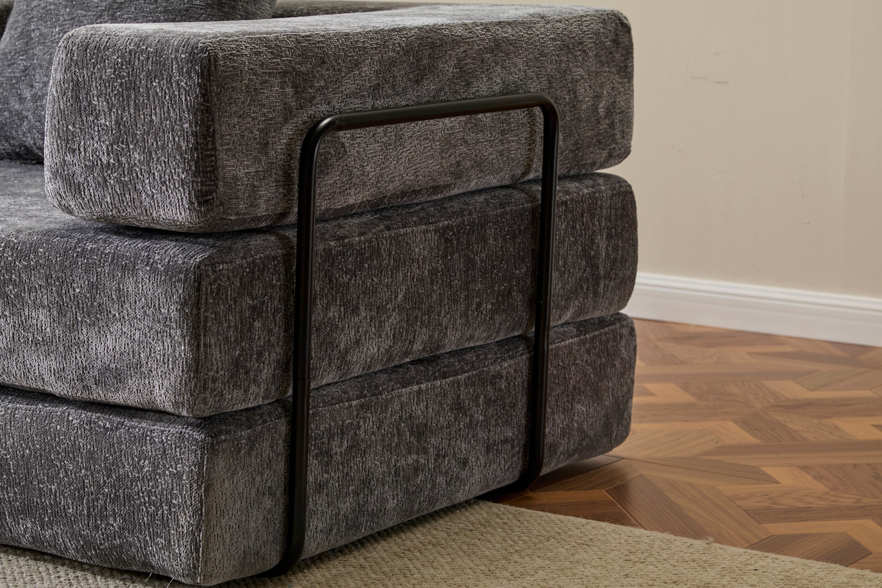 Floor Couch,Compression Sofa,Convertible Floor Sofa Bed-with Pillow Back Support Armrest,Comfy Futon Couch Lounge Sleeper Bed,Chenile fabric,for Living Room Bedroom (DARK-GREY)