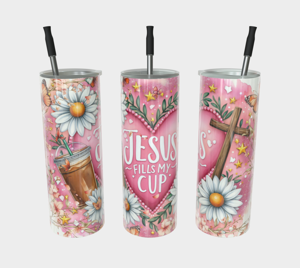 Jesus Fills My Cup Stainless Steel 20 oz Skinny Tumbler