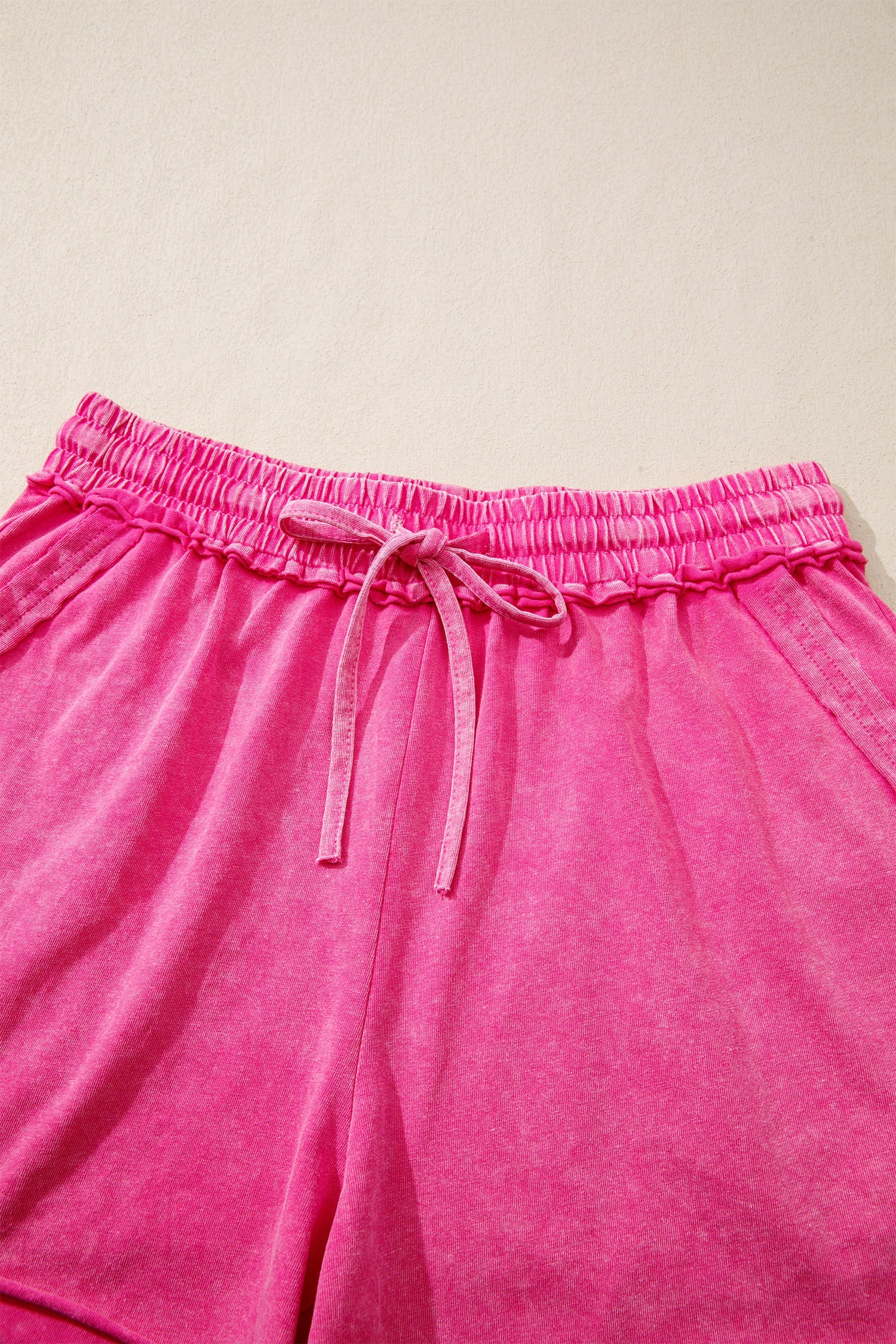 Mineral Wash Drawstring Elastic Waist Raw Edge Shorts