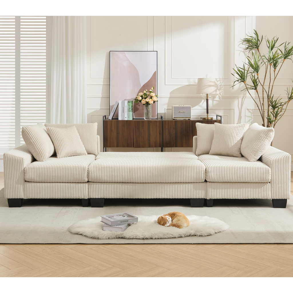 [NEW ARRIVED] [VIDEO PROVIDED] 114' Sleeper Sofa,U Shaped Sofa , Pull Out Bed,Convertible Oversize 2 in 1 Sleeper Sofa, Living Room,Upholstery Sofa Bed,Adjustable Sleeper Sofa,Corduroy,Beige