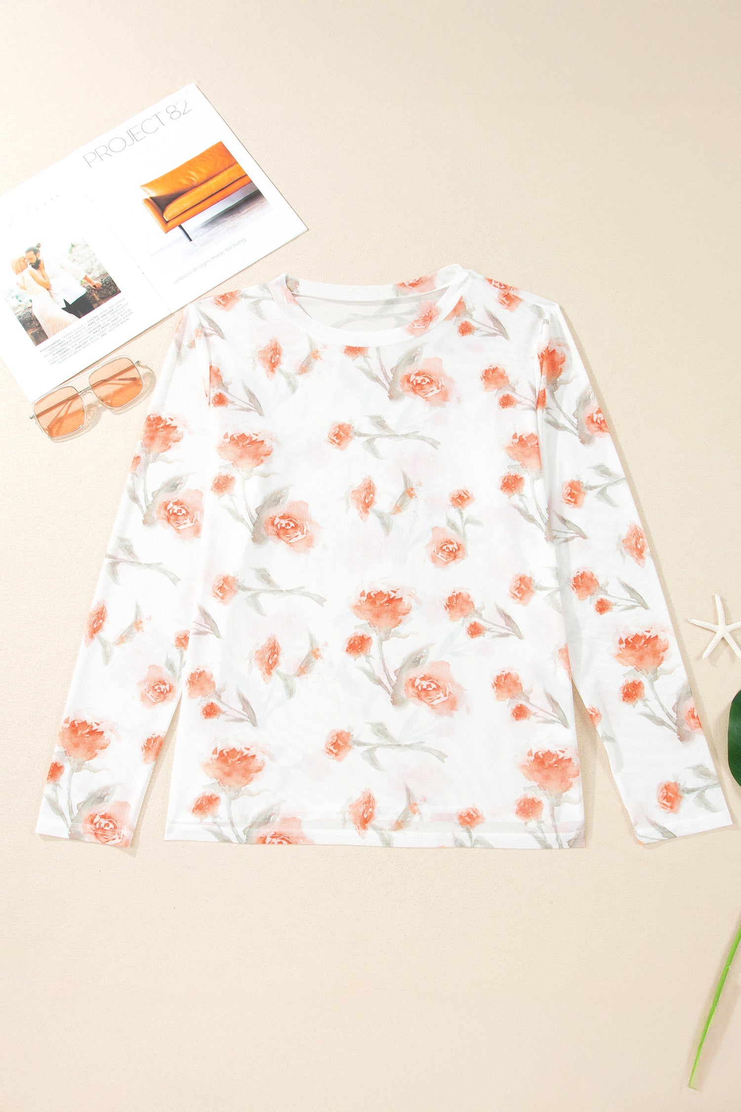 Plus Size Floral Sheer Mesh Long Sleeve Top