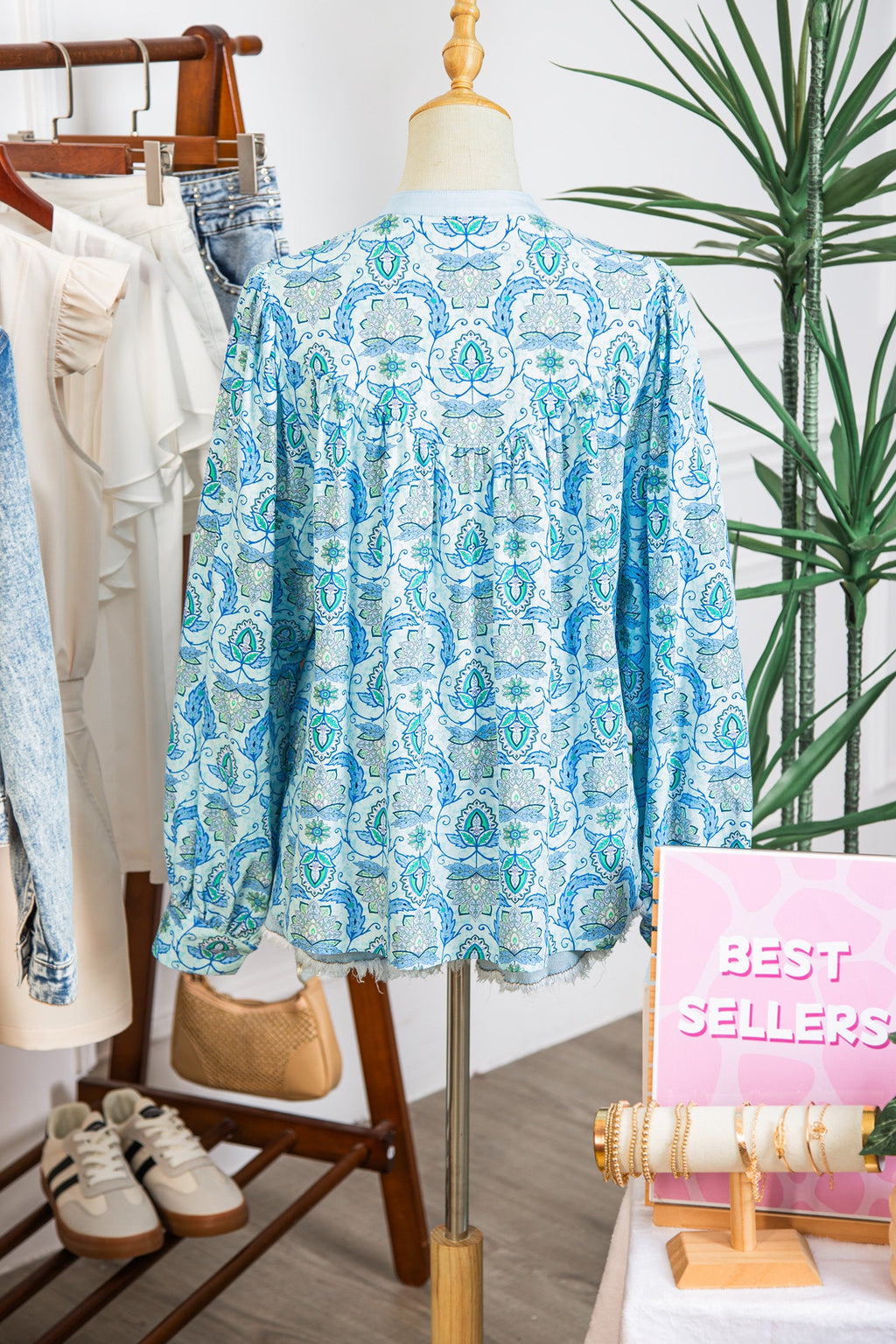 Paisley Long Puff Sleeve Buttoned Shirt