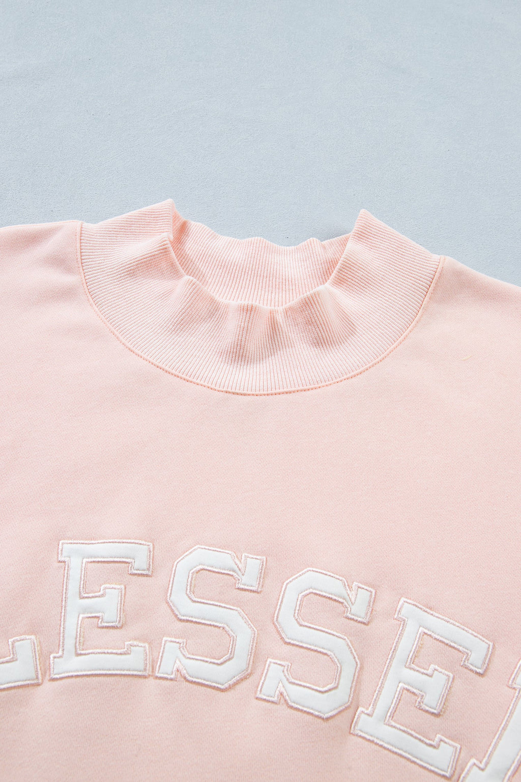 Plus Size BLESSED Embroidered Patch Mock Neck Sweatshirt