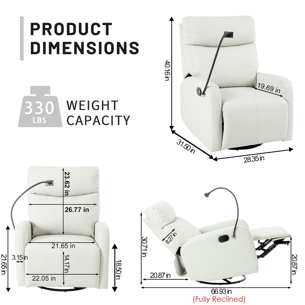 Rocking Recliner Chair, 360° Swivel Nursery Rocking Chair, Glider Chair, Modern Small Rocking Swivel Recliner Chair, Home Theater Seat, Phone Holder (Light Gray+360° Swivel)