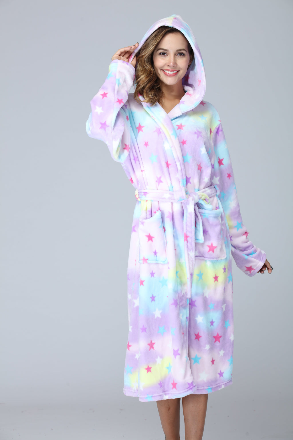 Ladies Tie Dye Long Fleece Bathrobe