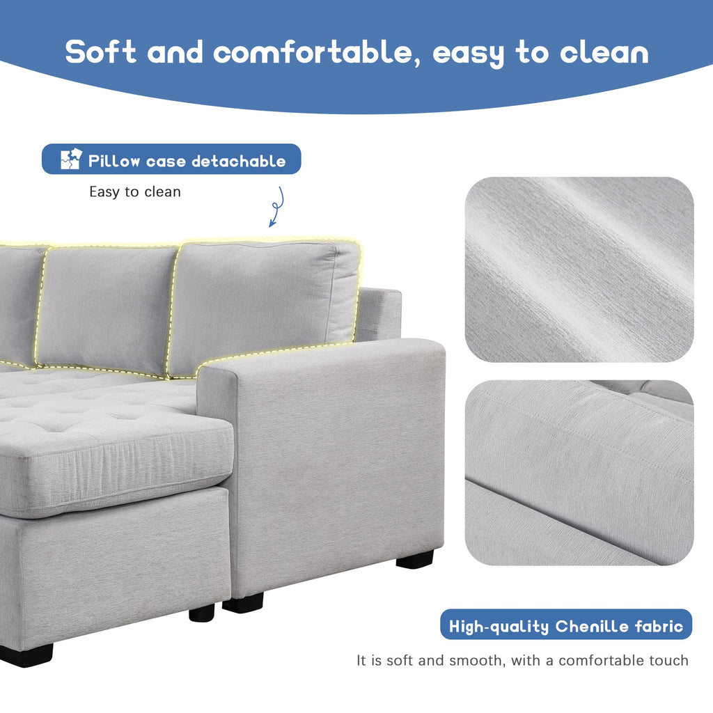 U_Style Sectional Sleeper Sofa with Pull-out Bed and Lounge Chair, USB and Type-C Interfaces, Suitable for Living Room, Office, and Spacious Spaces