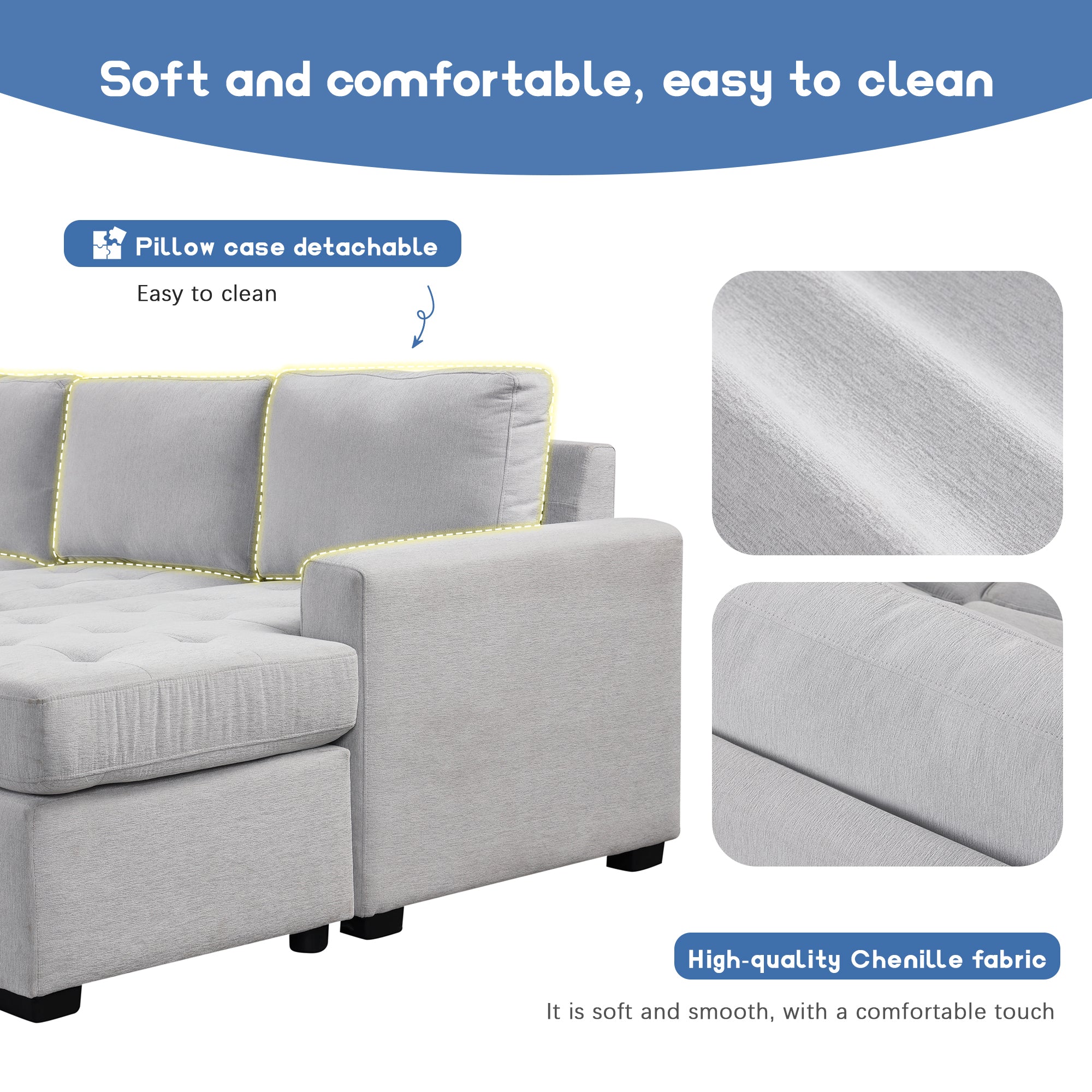U_Style Sectional Sleeper Sofa with Pull-out Bed and Lounge Chair, USB and Type-C Interfaces, Suitable for Living Room, Office, and Spacious Spaces