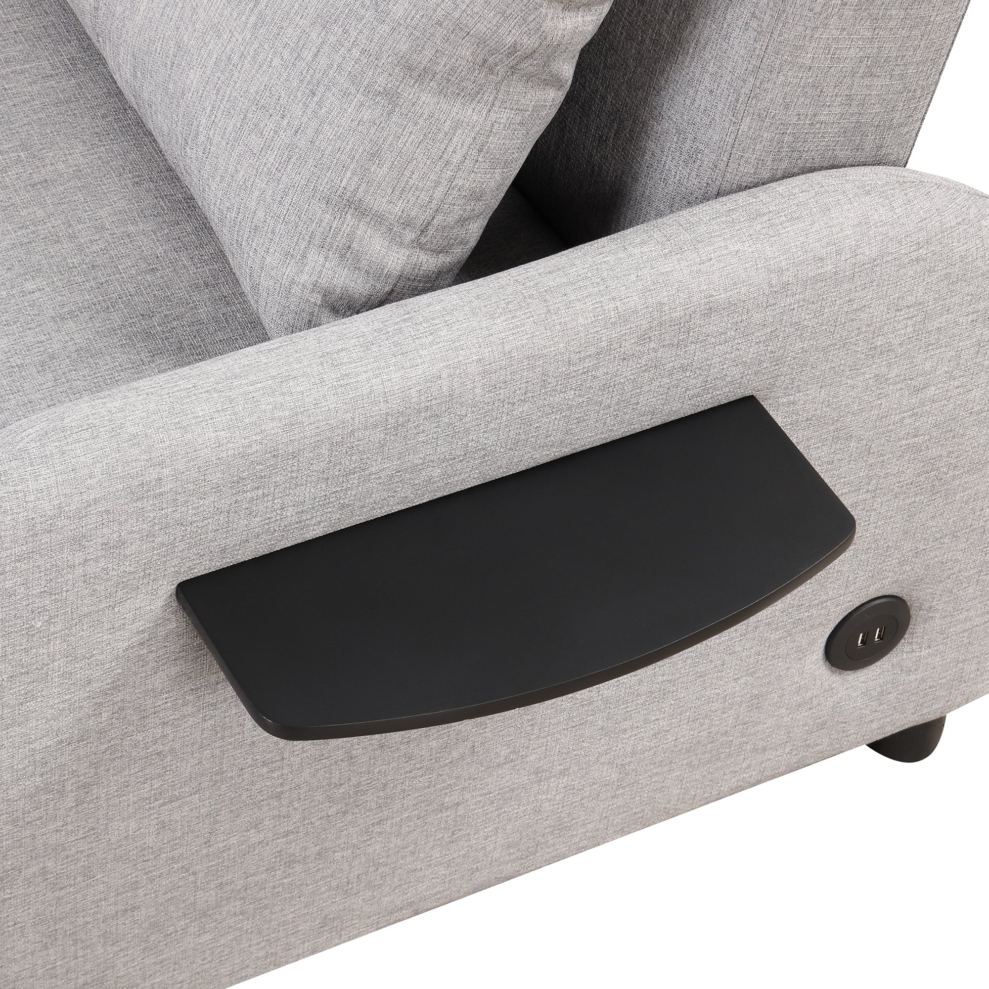 3-in-1 Pull Out Sofa Sleeper with Wing Table and USB Charge, Gray Linen, Iron Frame, 36.2-71.7'D x 42.9'W x 35.8'H
