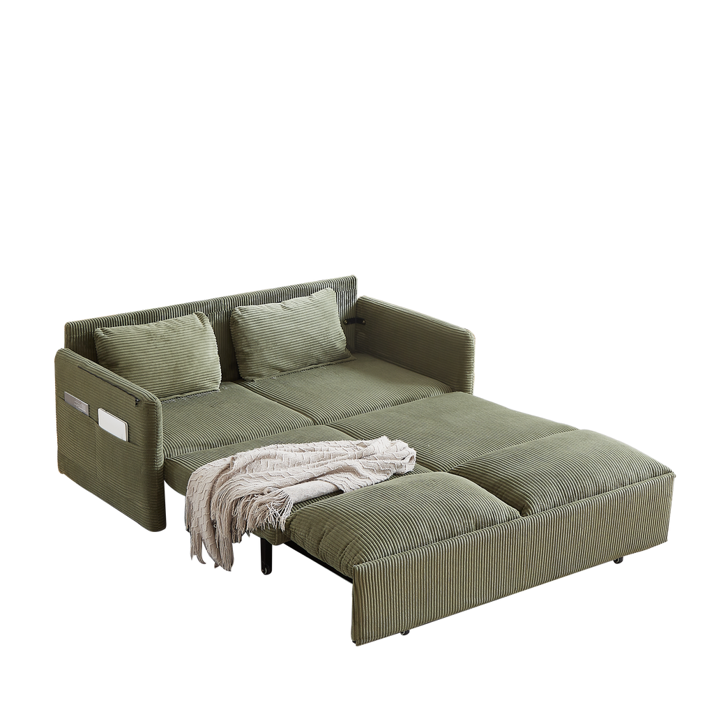 MH'' 64.5 Inch Sleeper Sofa Bed  3-in-1 Adjustable Sleeper with Pullout Bed   2 Pillows and Side Pockets  Soft Corduroy Convertible Sleeper Sofa Bed for Living Room Bedroom Apartment Office