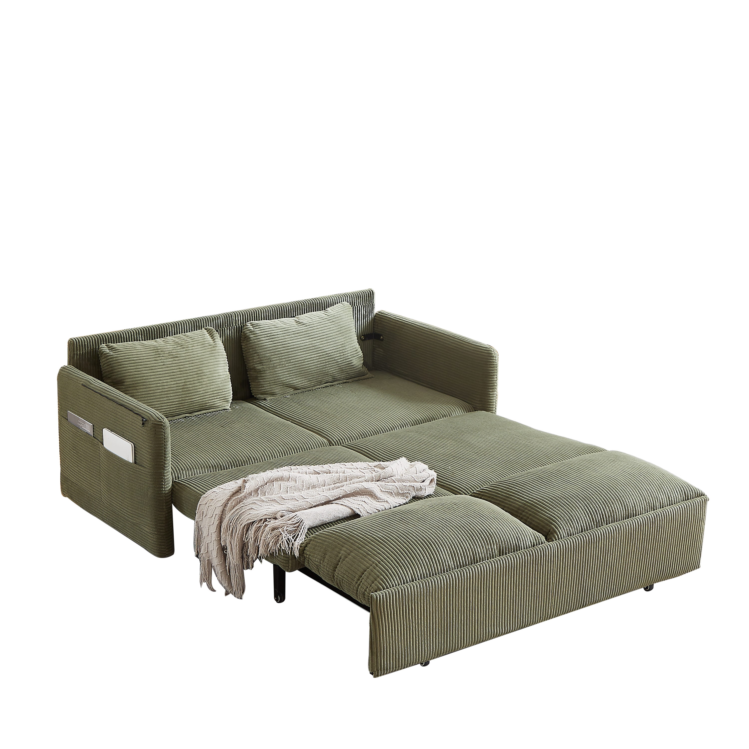 MH'' 64.5 Inch Sleeper Sofa Bed  3-in-1 Adjustable Sleeper with Pullout Bed   2 Pillows and Side Pockets  Soft Corduroy Convertible Sleeper Sofa Bed for Living Room Bedroom Apartment Office