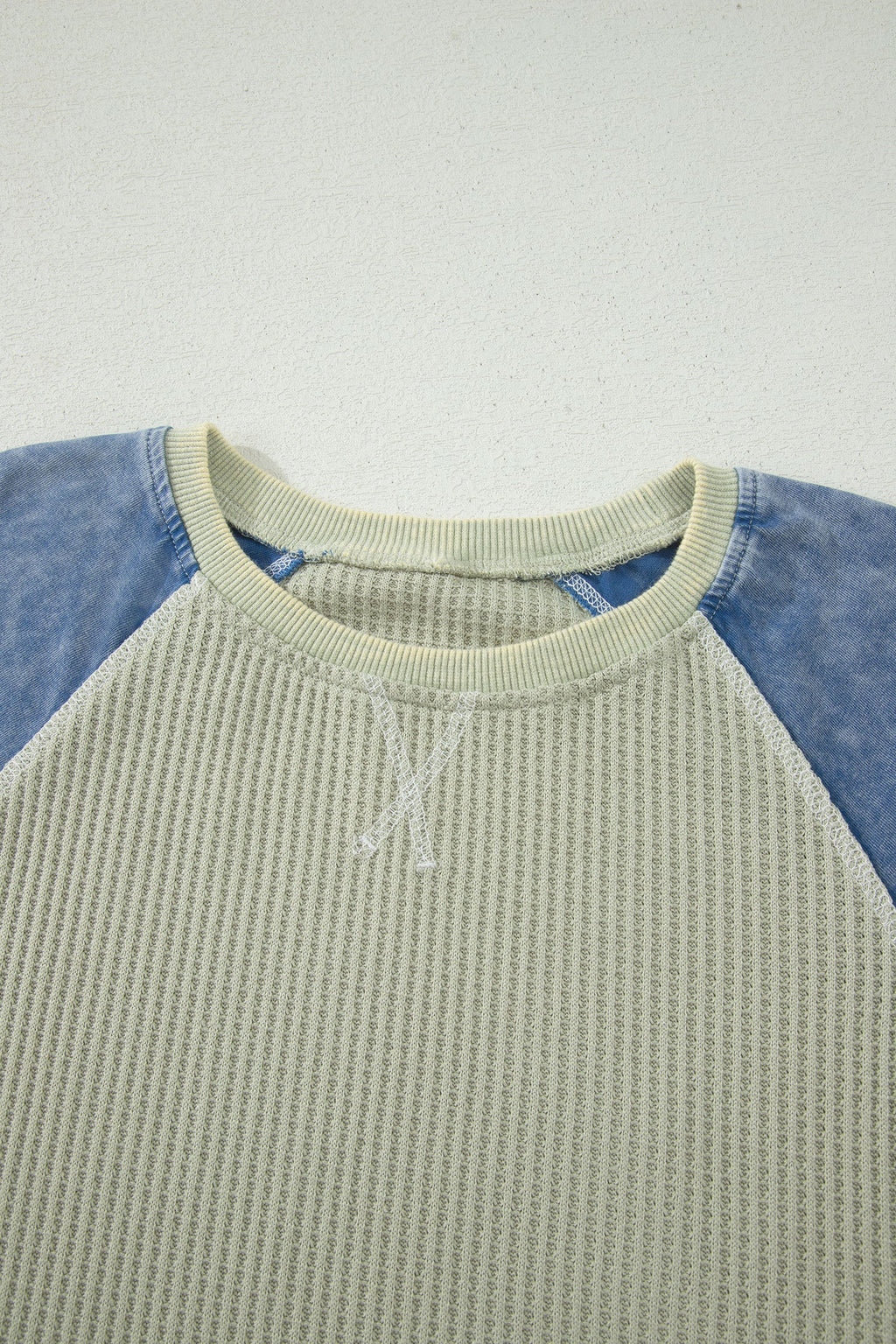 Colorblock Waffle Knit Patchwork Short Sleeve Top