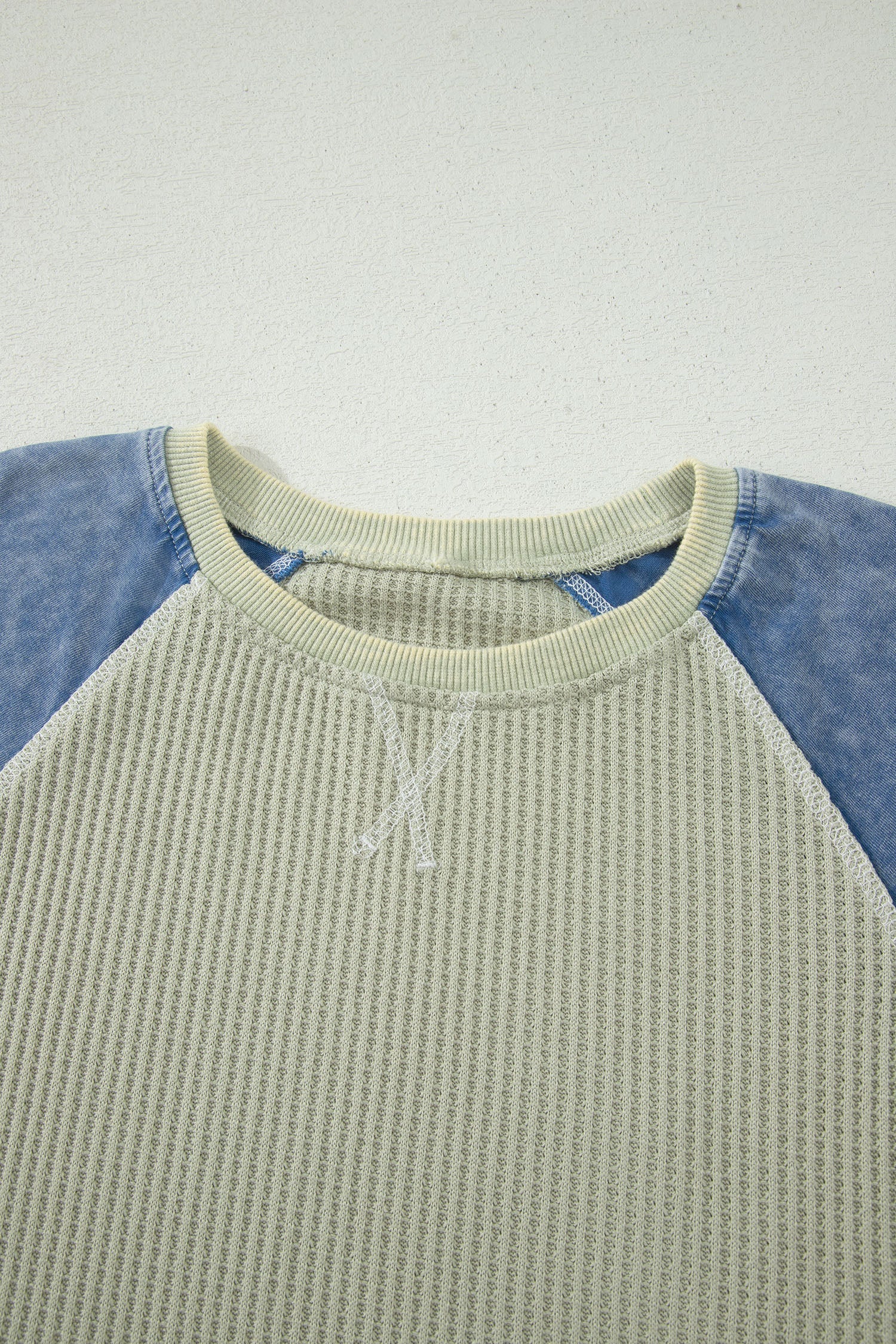 Colorblock Waffle Knit Patchwork Short Sleeve Top