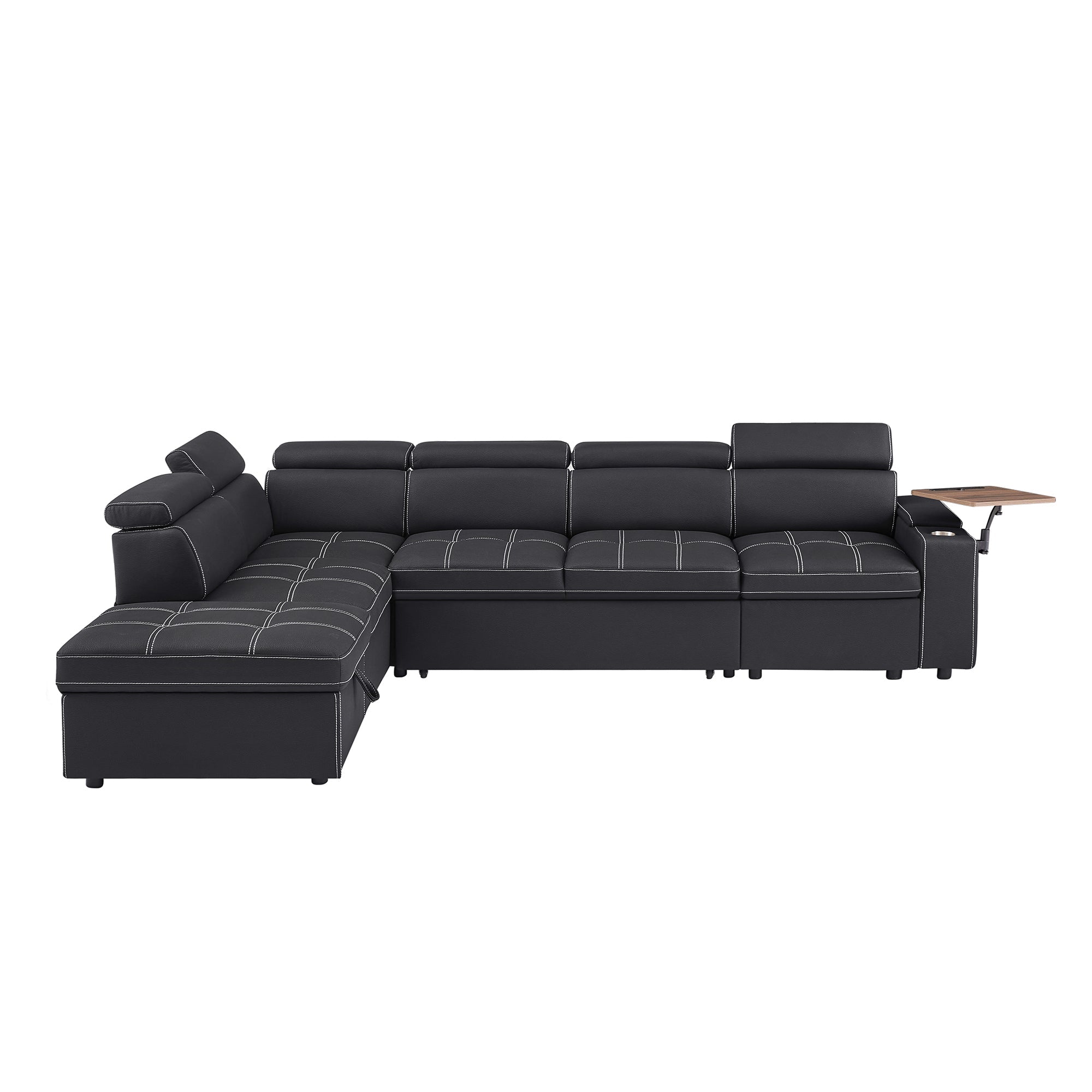 Black Fabric Sectional Sofa with Storage Ottoman