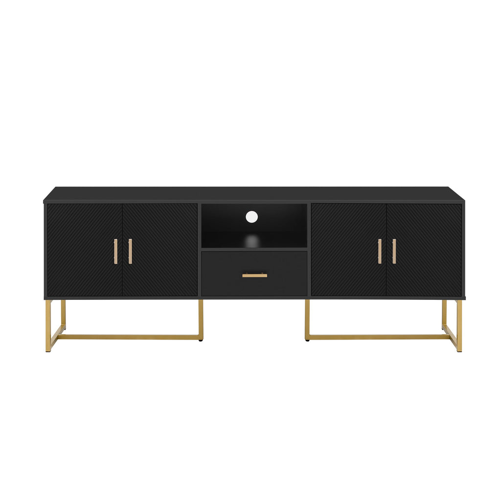 U-Can Modern TV Stand for TV up to 70 Inches,TV Cabinet with 1 Drawer, 2 Cabinets and Metal Legs, Handles and Anti-tip Device for Living room
