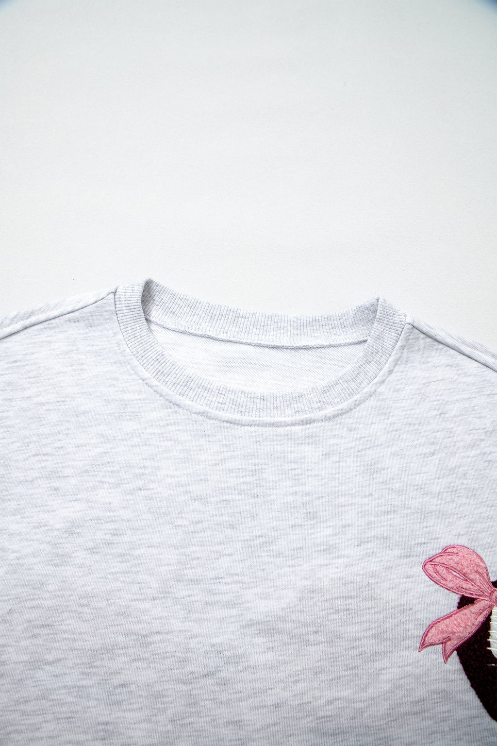 Football Bow Embroidered Patch Long Sleeve Sweatshirt