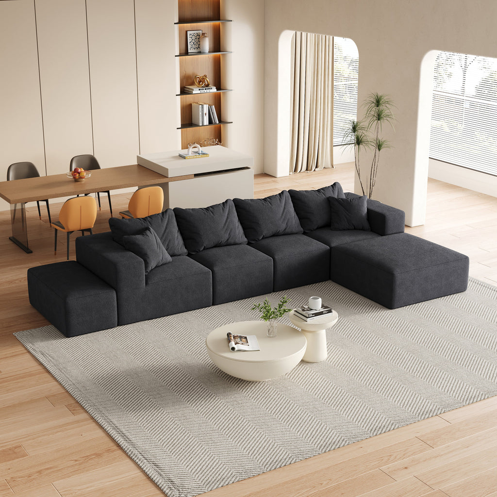 Modern Upholstered Sectional Boneless Couch Set,Modular 132' L Shaped Sectional Living Room Sofa Set With 6 Pillows,Free Combination Sofa Couch for Living Room,Bedroom