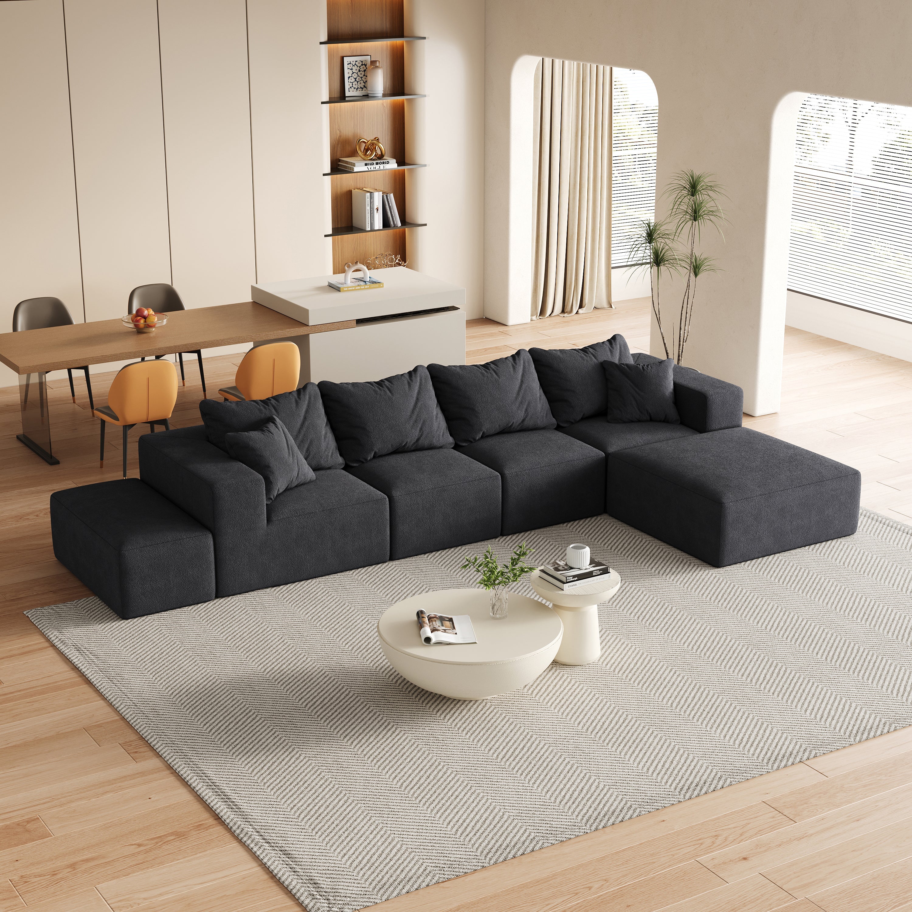 Modern Upholstered Sectional Boneless Couch Set,Modular 132' L Shaped Sectional Living Room Sofa Set With 6 Pillows,Free Combination Sofa Couch for Living Room,Bedroom
