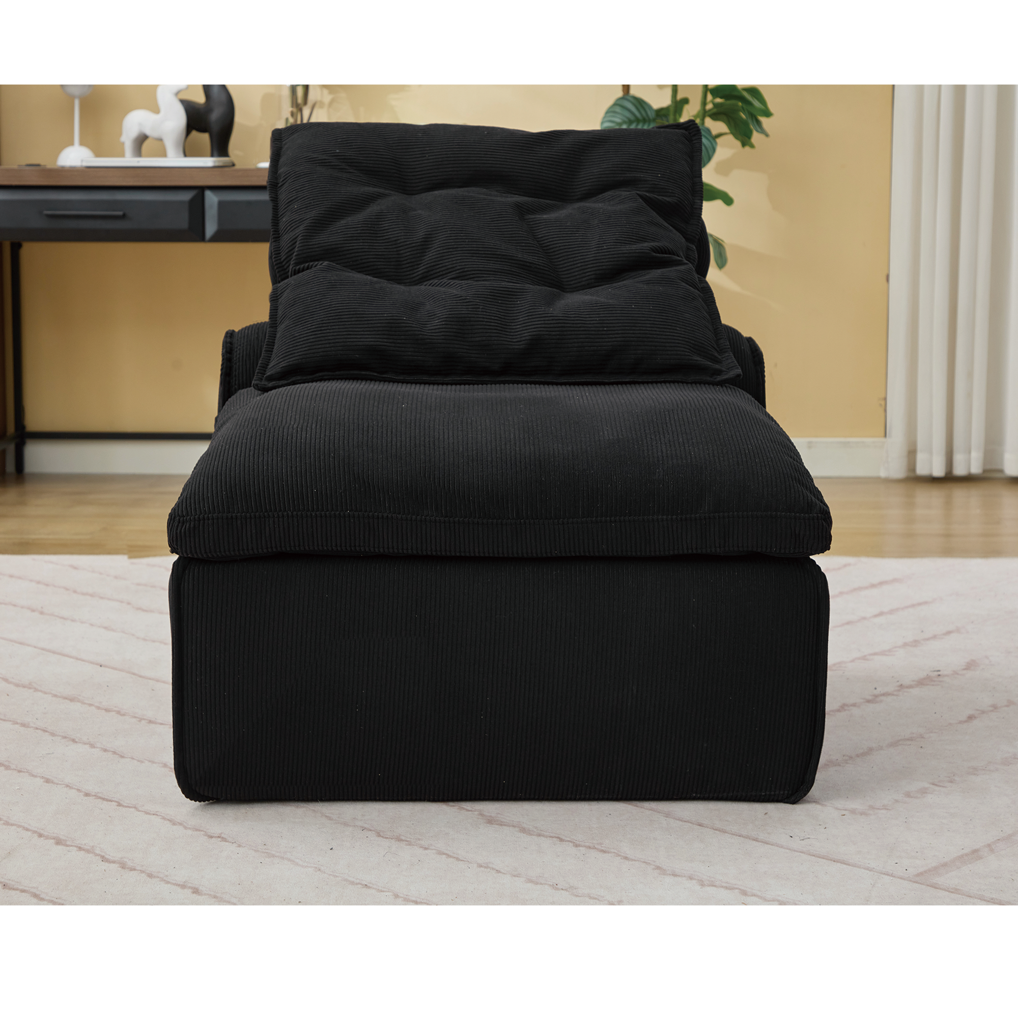 [NEW ARRIVED] [VIDEO PROVIDED]Modular Sofa,No Armrests,At will DIY,Soft Corduroy Fabric,Neck Pillow-Back Lounge Sofa Chair,Reading Nook, or Apartment Living, Lumbar Pillow,2 Seats,Upholstered,Black