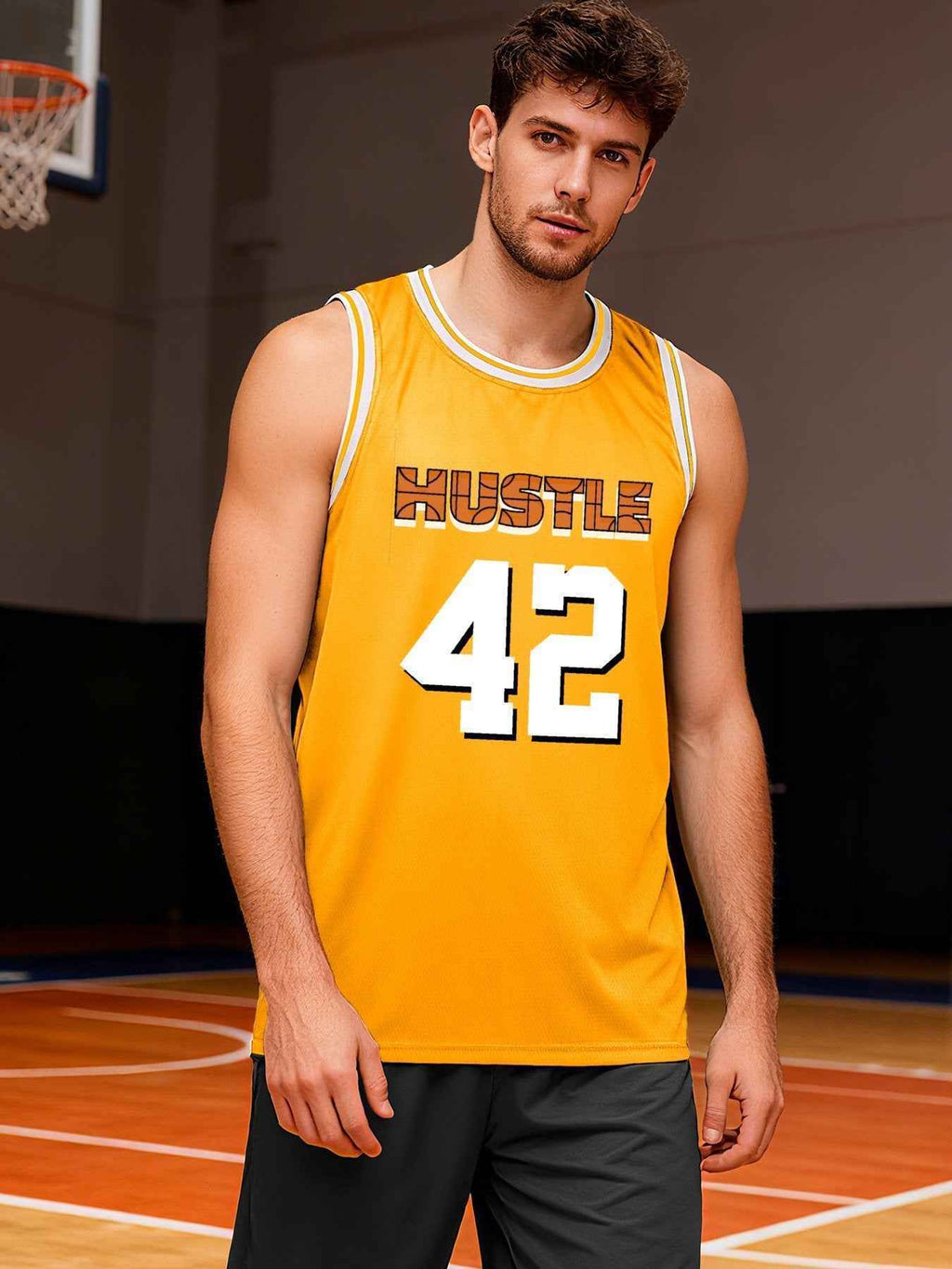 Hustle 42 Adult Yellow Basketball Jersey | Ships From USA