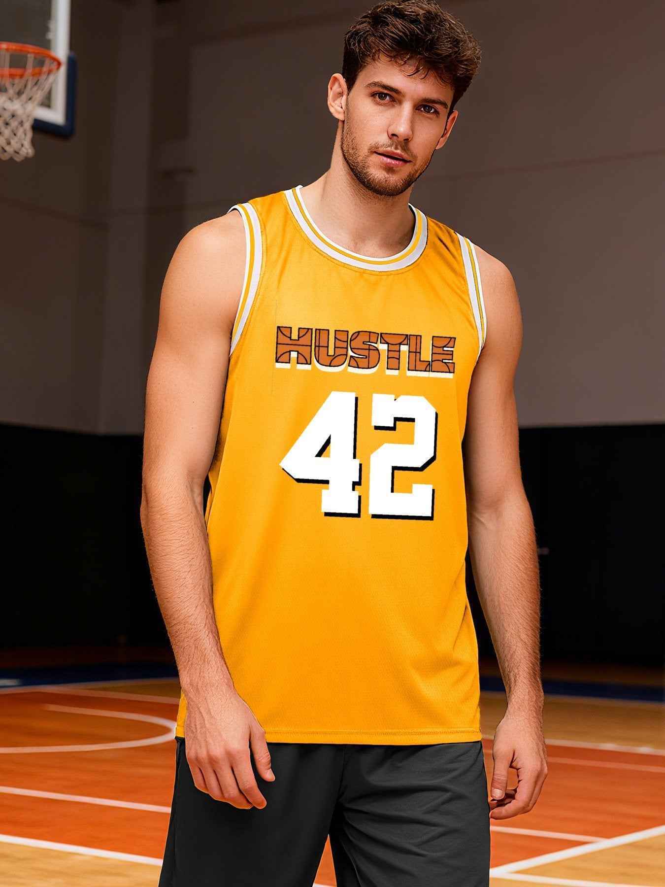 Hustle 42 Adult Yellow Basketball Jersey | Ships From USA