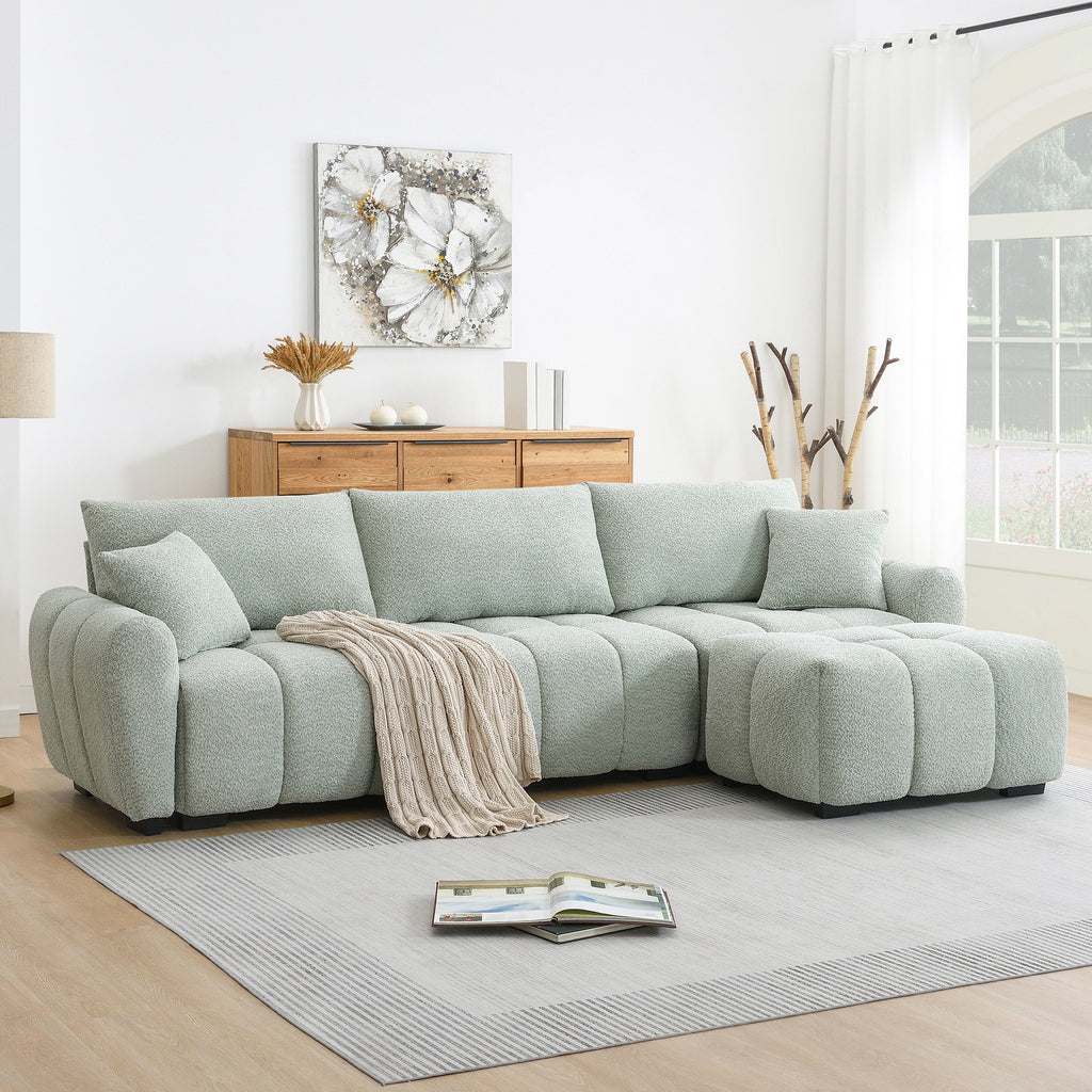 [VIDEO] 110' Modular Sectional Sofa, L Shape with Extra-large Seat, Pull-line Design, Movable Ottoman, High Density Foam, Free Combination, Sturdy Metal&Wood Frame, Boucle Fabric, 3 Colors
