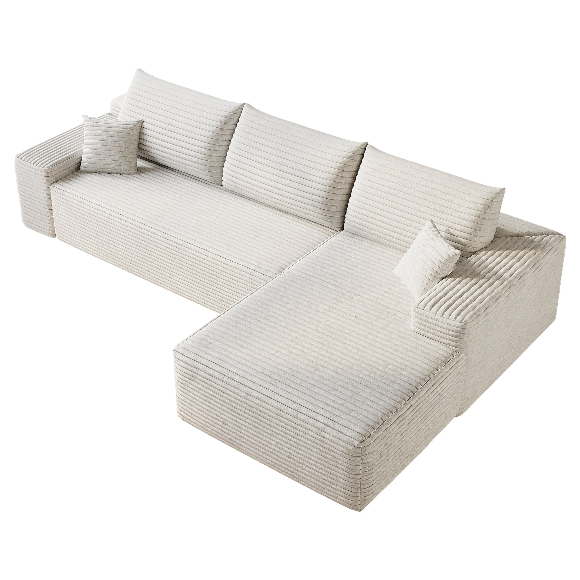 107' Cloud Sectional Couch with L-Shape Chaise,Modern Modular Sofa with Deep Seat, Upholstered Couches for Living Room Bedroom,No Assembly Required, (Plush Corduroy Fabric),White