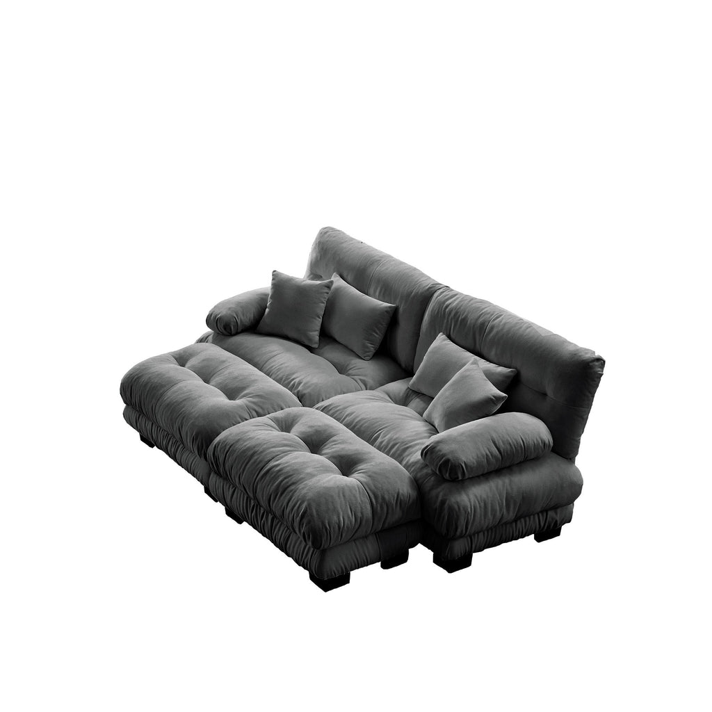 Cloud Couch Sleeper Sofa for Living Room, Chenille 2 Seater sofa with 2 Lumbar pillows and 2 throw pillows , Upholstered Wide Arm Sofa with 2 Ottomans,Chenille Gray