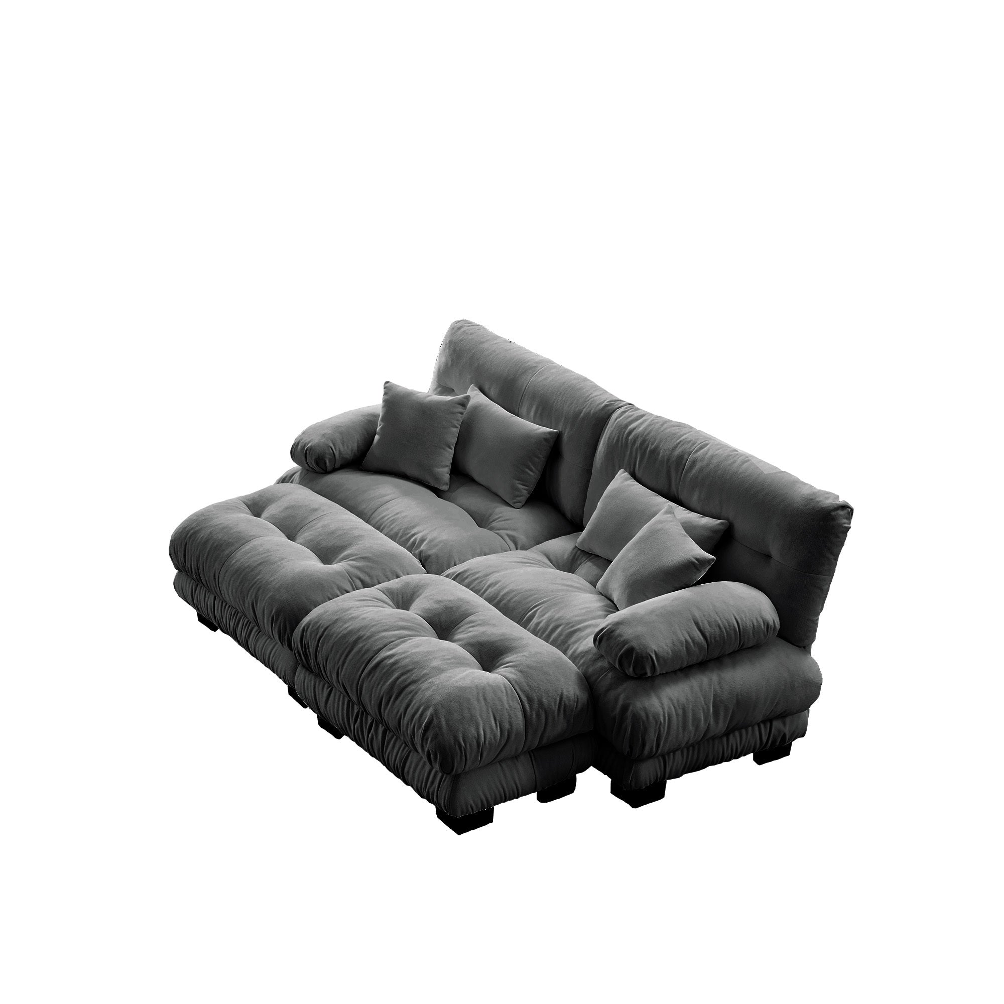 Cloud Couch Sleeper Sofa for Living Room, Chenille 2 Seater sofa with 2 Lumbar pillows and 2 throw pillows , Upholstered Wide Arm Sofa with 2 Ottomans,Chenille Gray