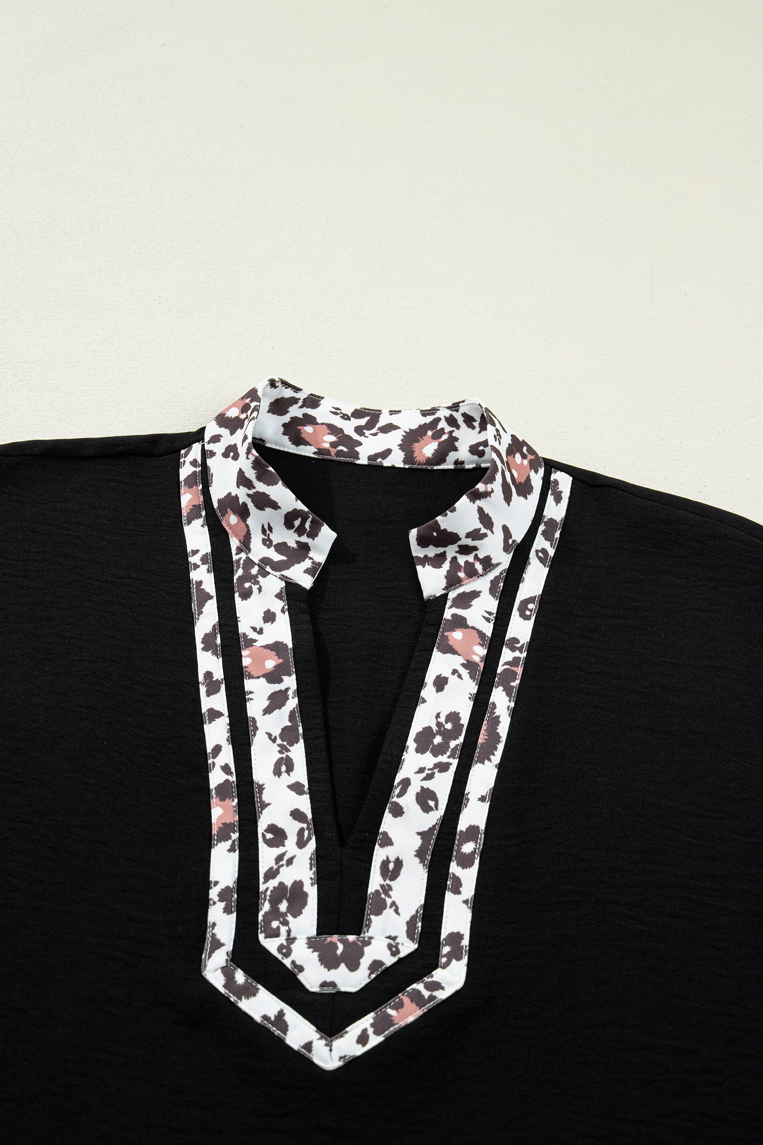 Leopard Patchwork Dolman Sleeve V-Neck Blouse
