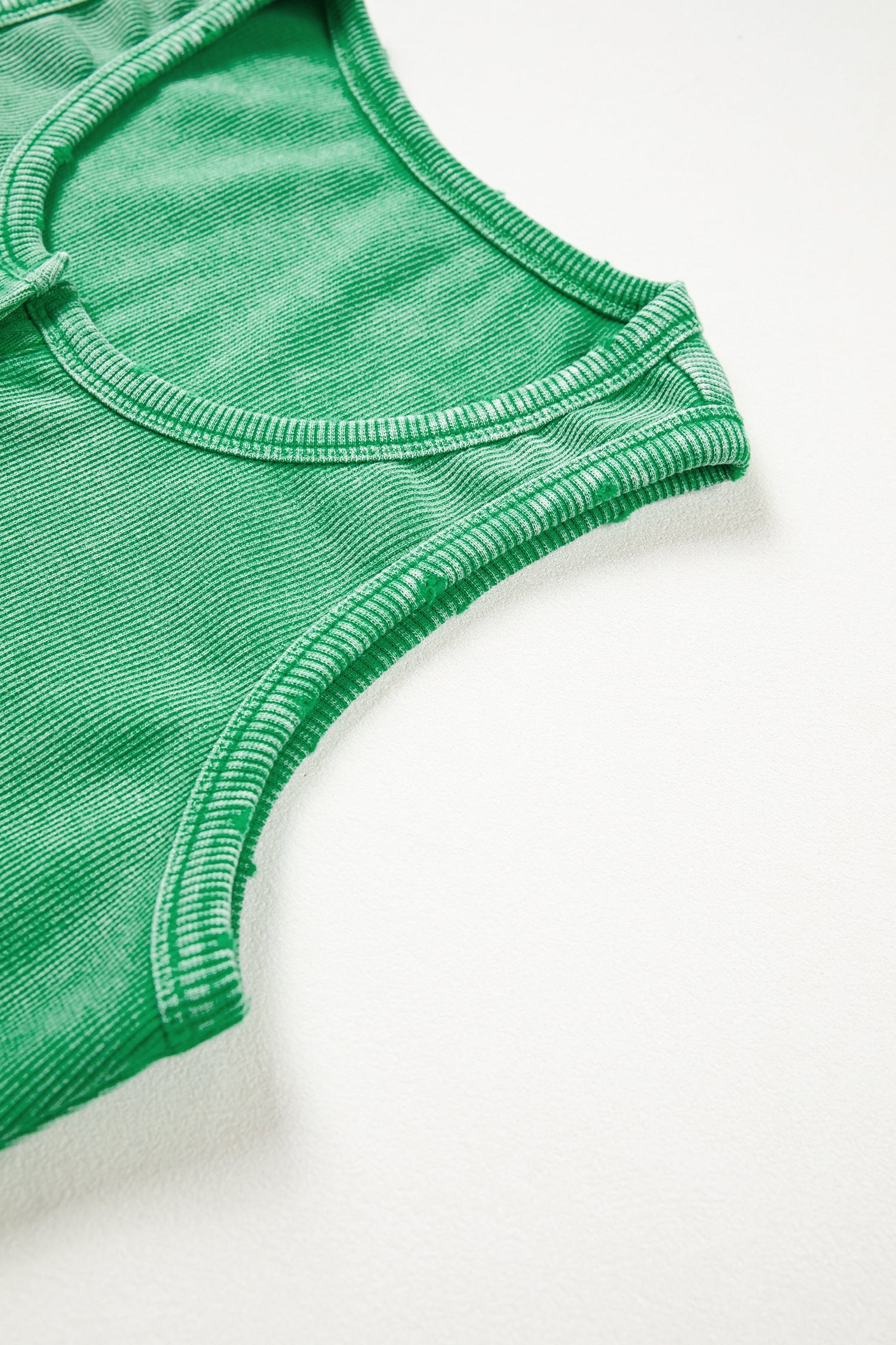Solid Distressed Ribbed Mineral Wash Tank Top