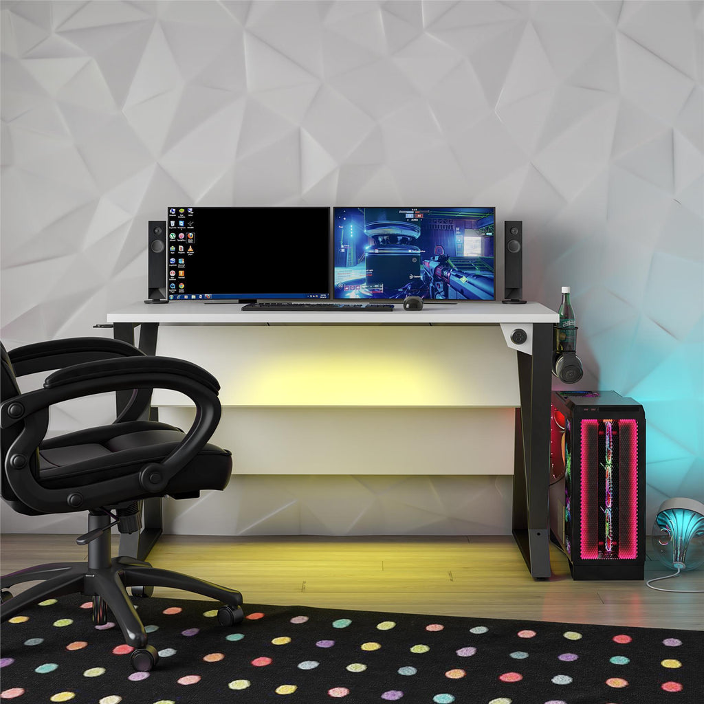 Genesis Adjustable Gaming Desk, White