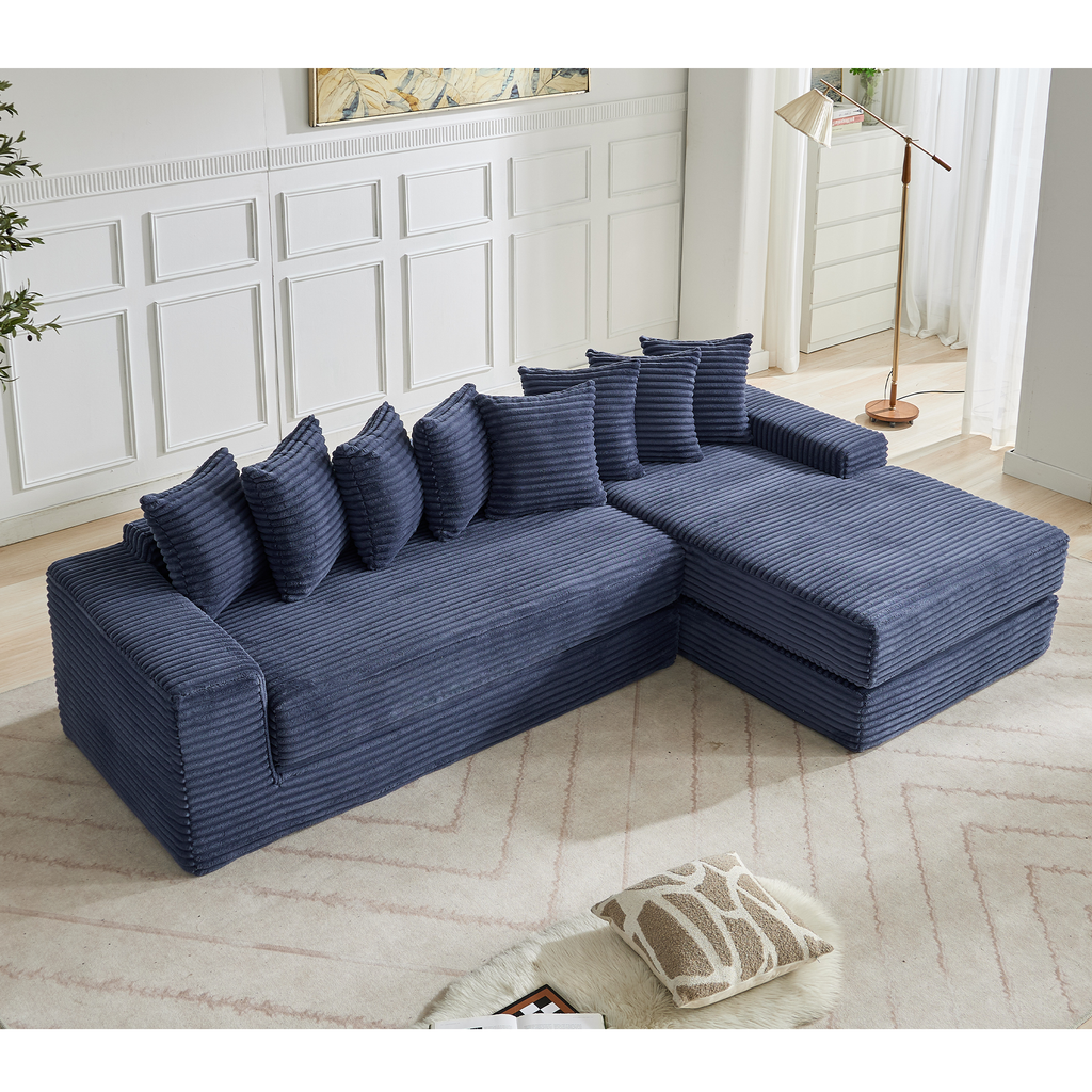 [NEW ARRIVED] [VIDEO PROVIDED] Oversize Cloud Sectional Couch, L-Shape Sofa, Convertible Floor Sleeper Sofa Bed, No Assembly ,Eight pillows,3-in-1,Magazine bag,(Right Facing Sofa),3 Seat,Corduroy,Blue