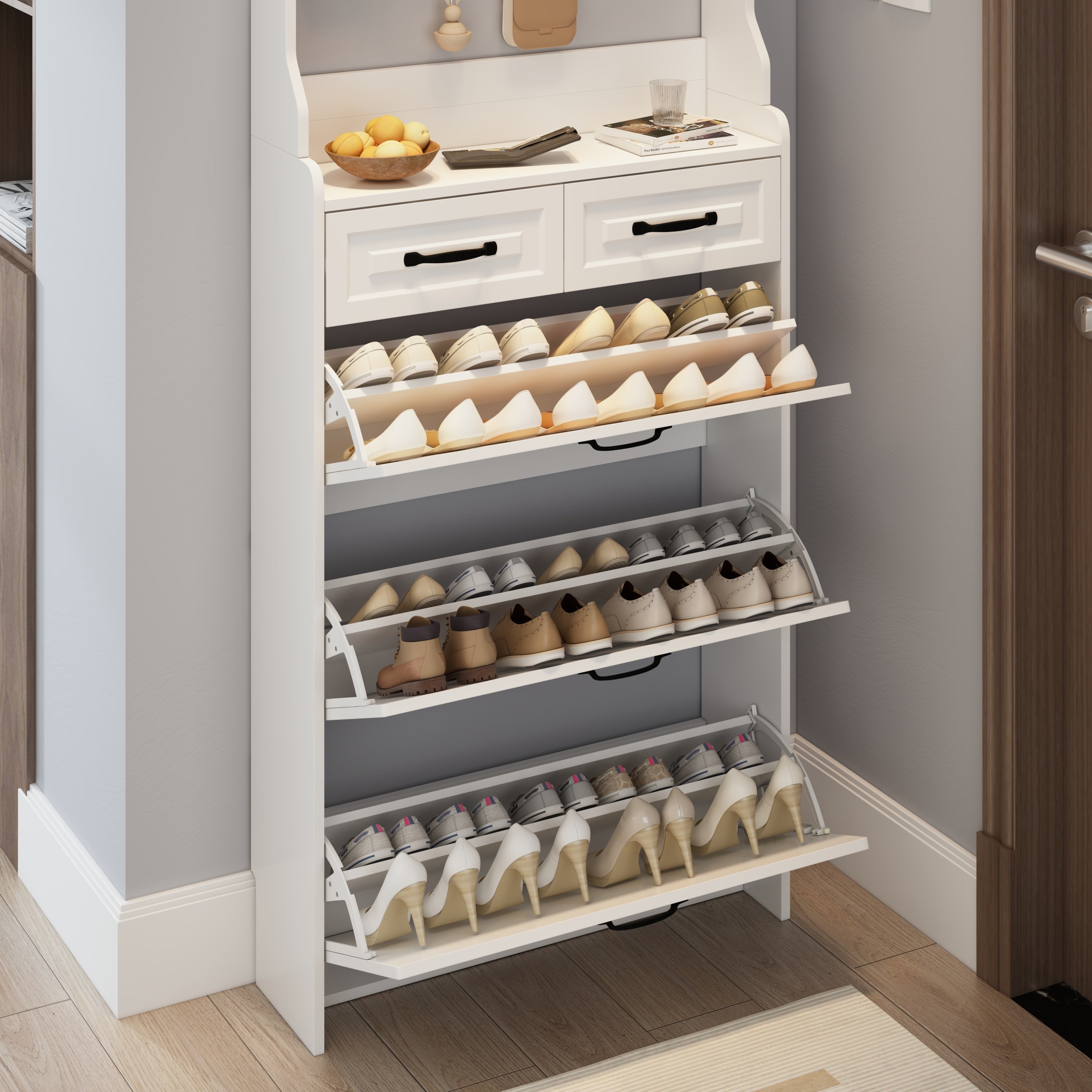 NEW White color shoe cabinet  with 3 doors 2 drawers with hanger,large space for storage