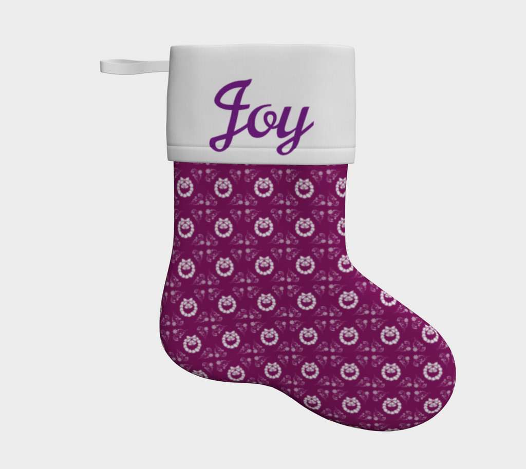 Christmas Wreaths on Plum with Joy Christmas Stocking