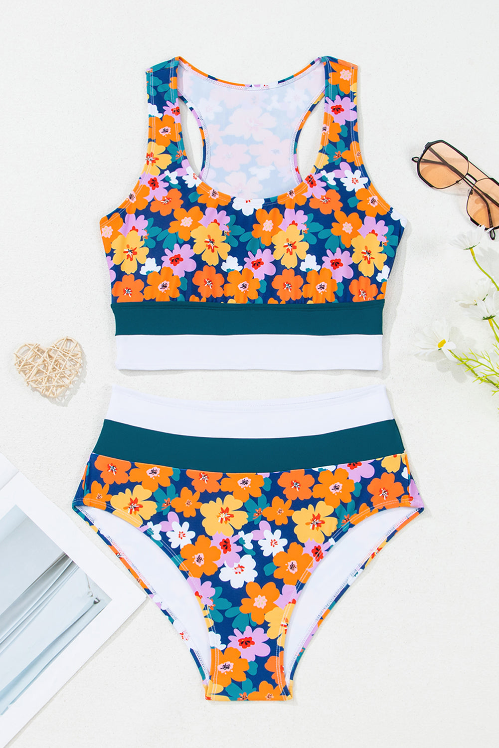 Floral Racerback Cutout High Waist Bikini Set