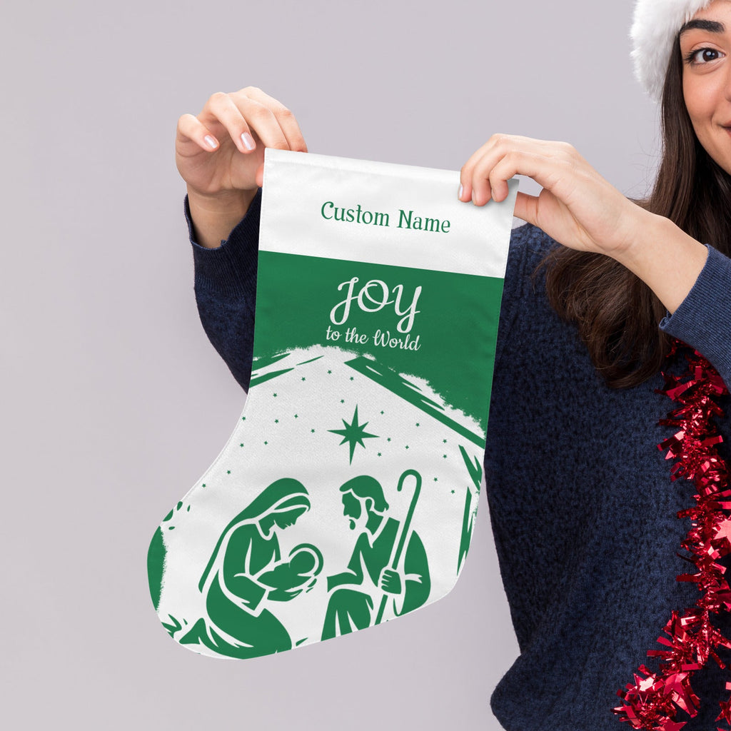 Personalizable Green Joy to the World Christmas Stocking (Made in USA)